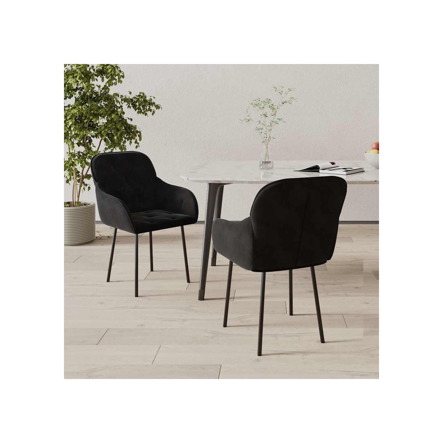Chaises à manger lot de 2 Noir Velours