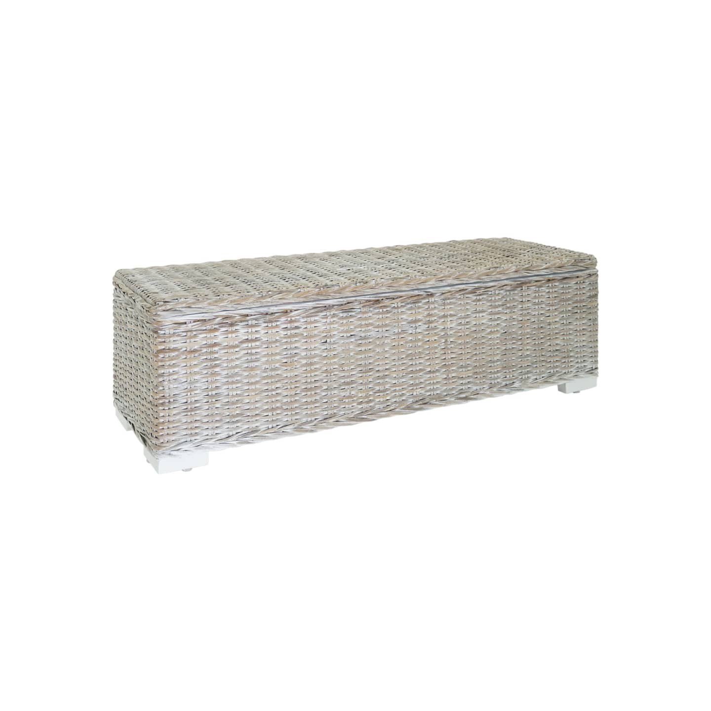 Boîte de rangement Blanc 110 cm Rotin kubu naturel et acajou