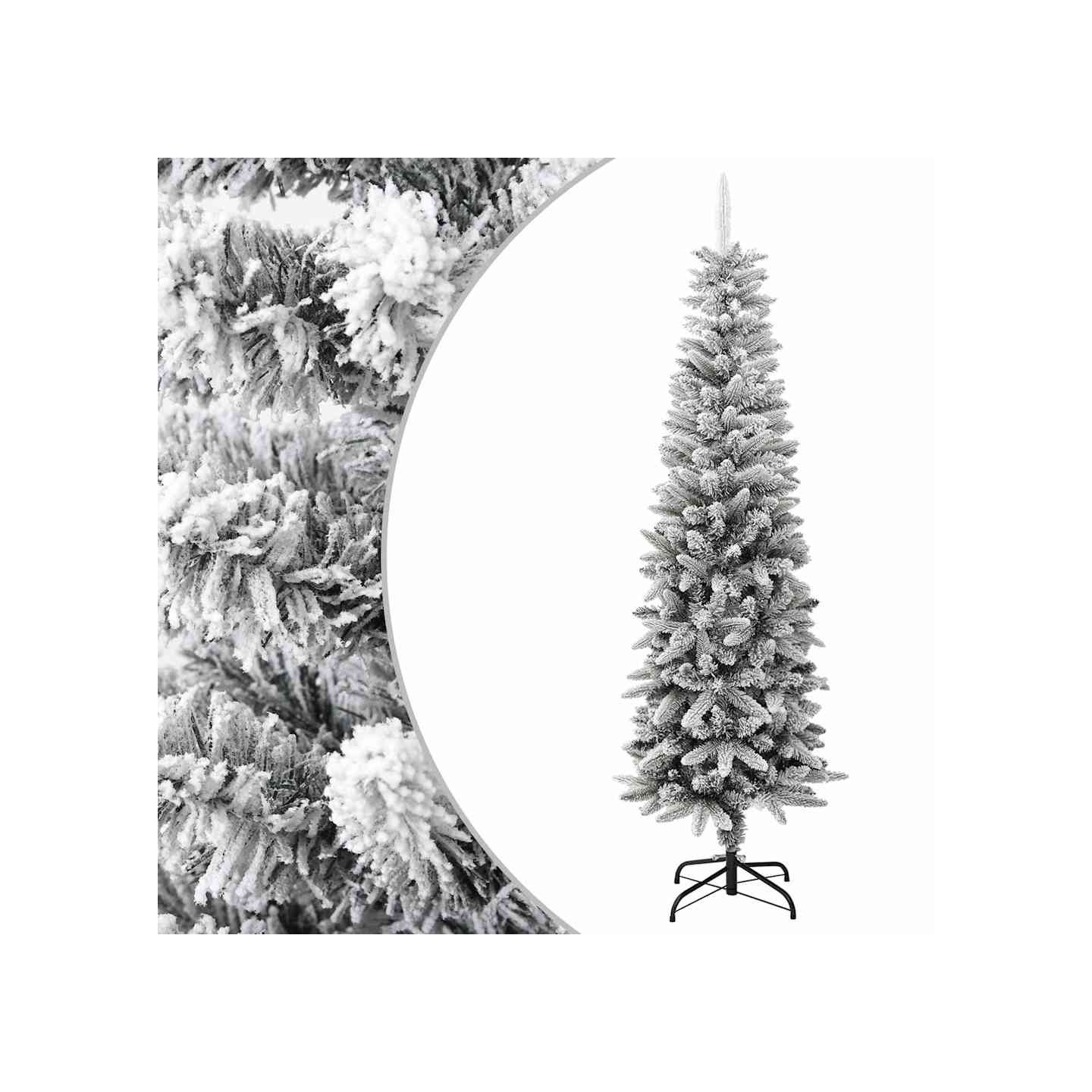 Sapin de Noël artificiel mince avec neige floquée 180 cm PVC/PE
