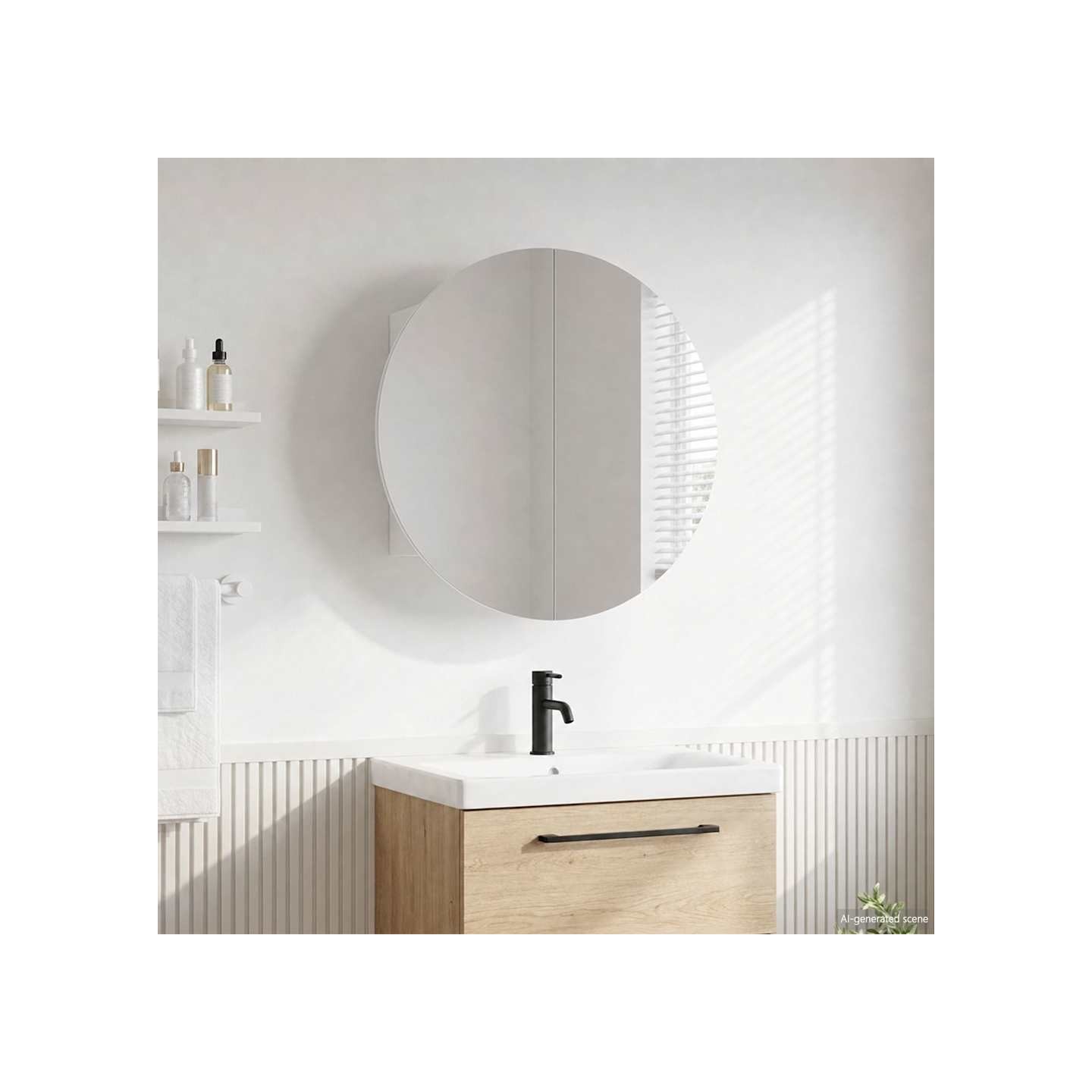 Armoire de salle de bain miroir rond et LED Blanc 40x40x17,5 cm