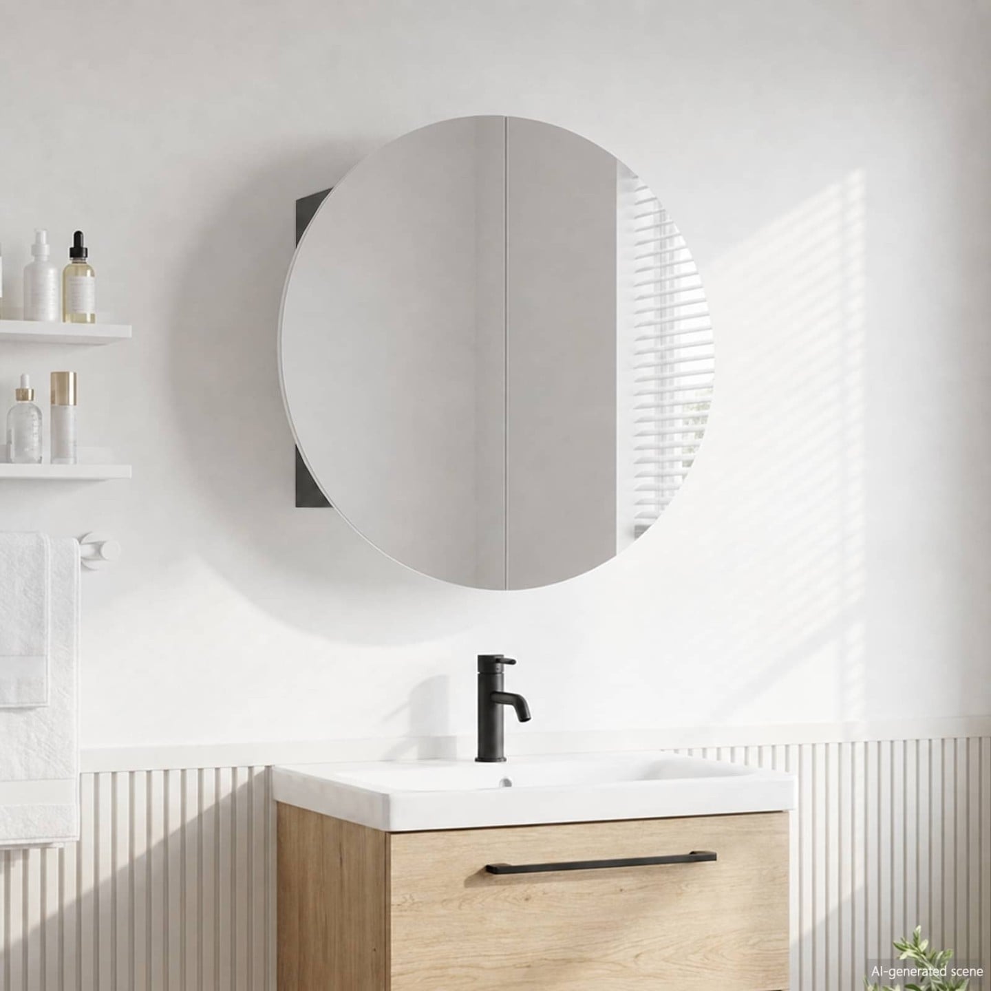 Armoire de salle de bain miroir rond et LED Gris 54x54x17,5 cm