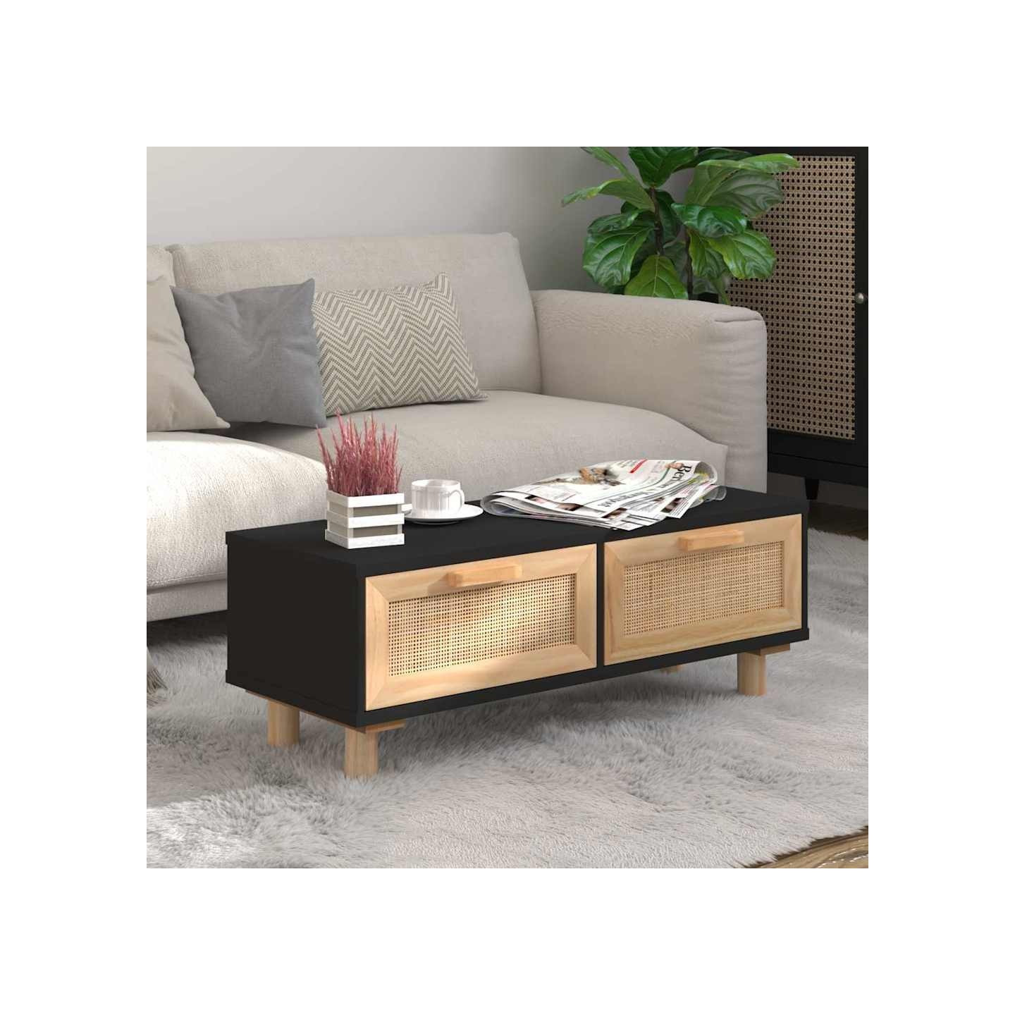 Table basse Noir 80x40x30 cm Bois d'ingénierie et pin massif