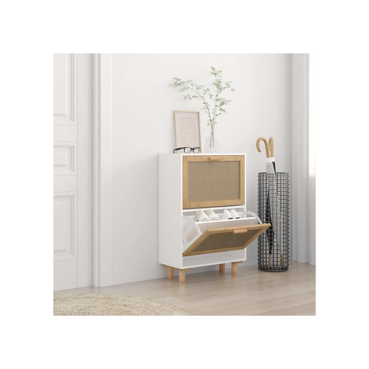 Armoire à chaussures Blanc 52x25x80 cm Bois d'ingénierie/rotin