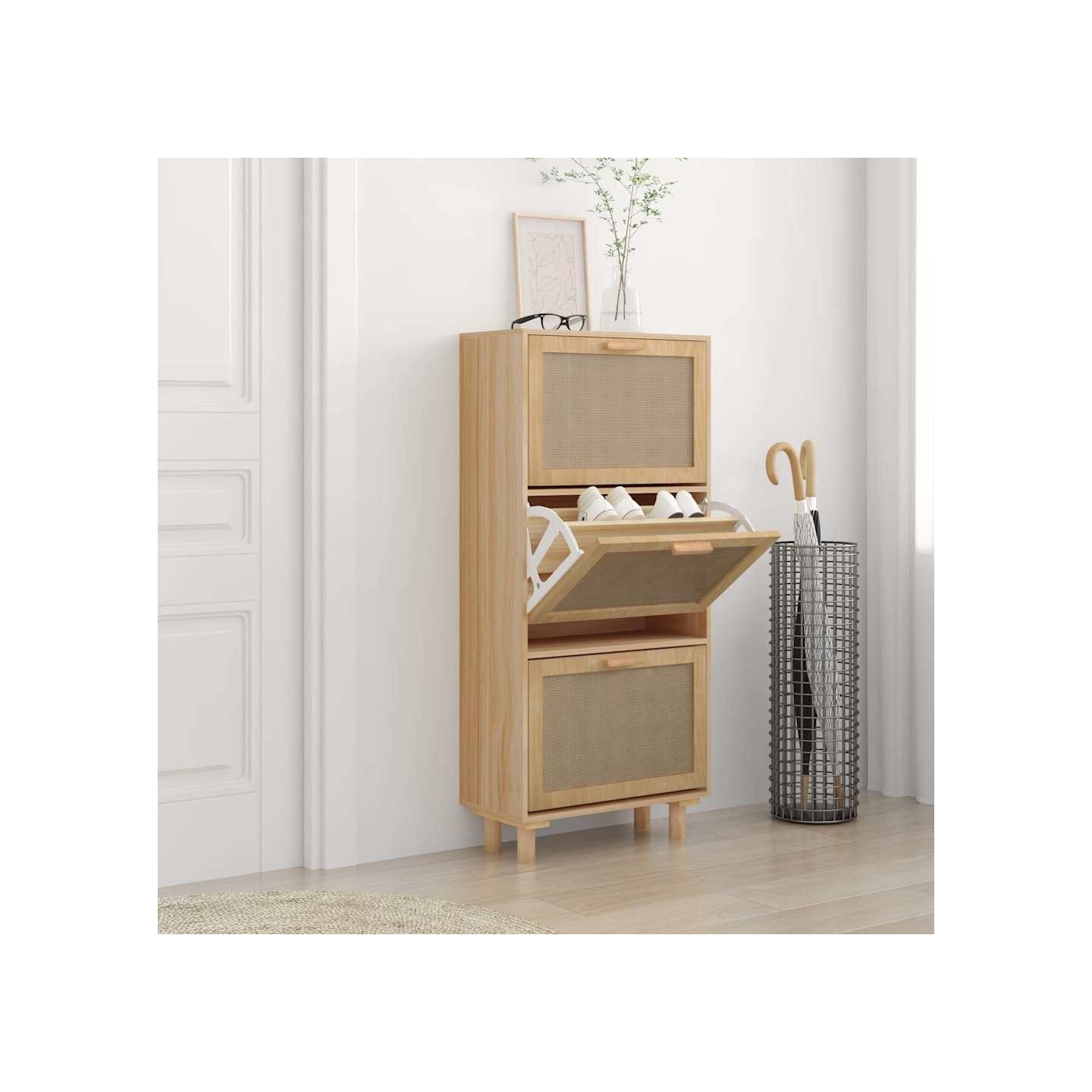Armoire à chaussures Marron 52x25x115cm Bois d'ingénierie/rotin
