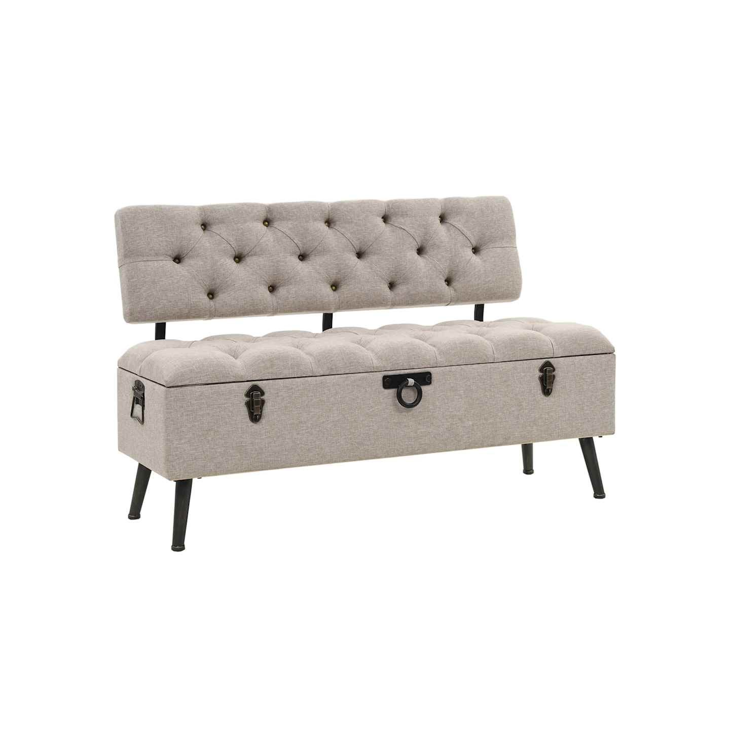 Banc de rangement avec dossier 110 cm en tissu crème