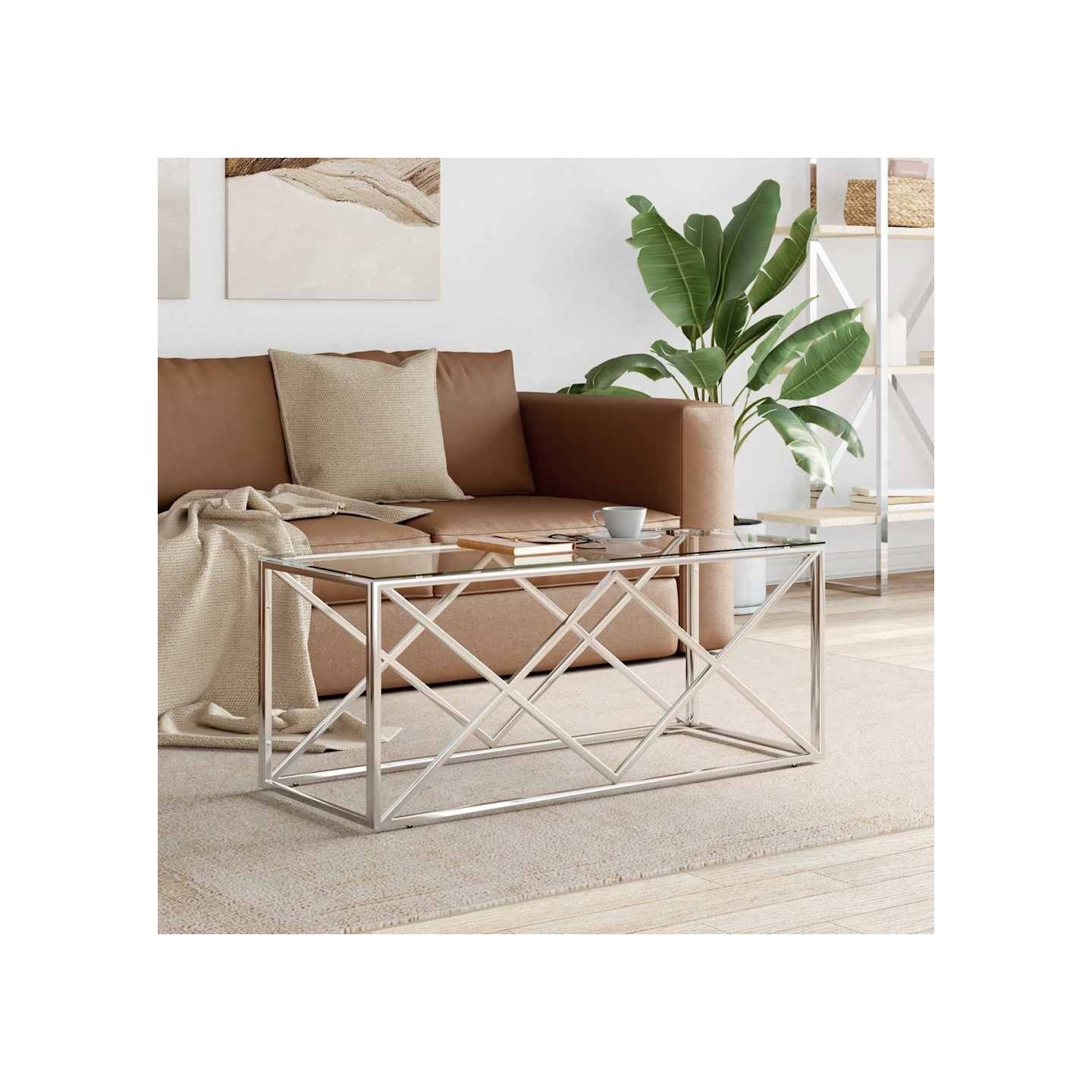 Table basse 110x45x45 cm acier inoxydable et verre