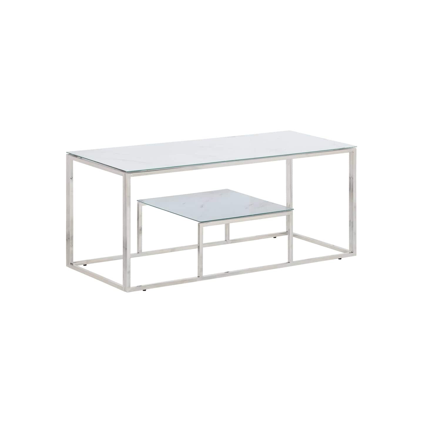 Table basse argenté acier inoxydable et verre trempé