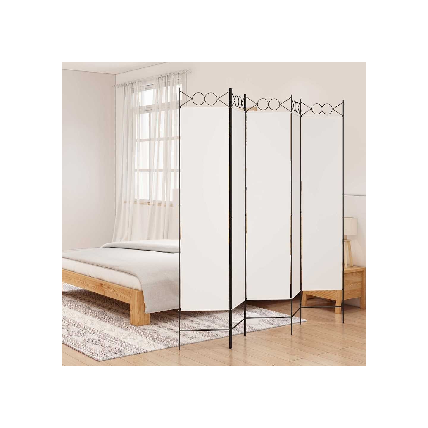 Cloison de séparation 5 panneaux Blanc 200x200 cm Tissu