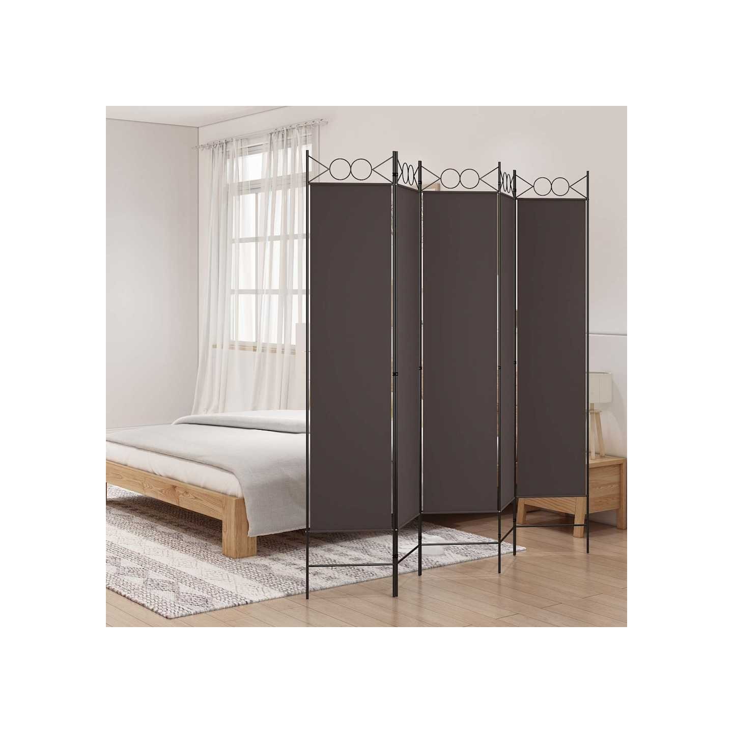 Cloison de séparation 5 panneaux Marron 200x200 cm Tissu