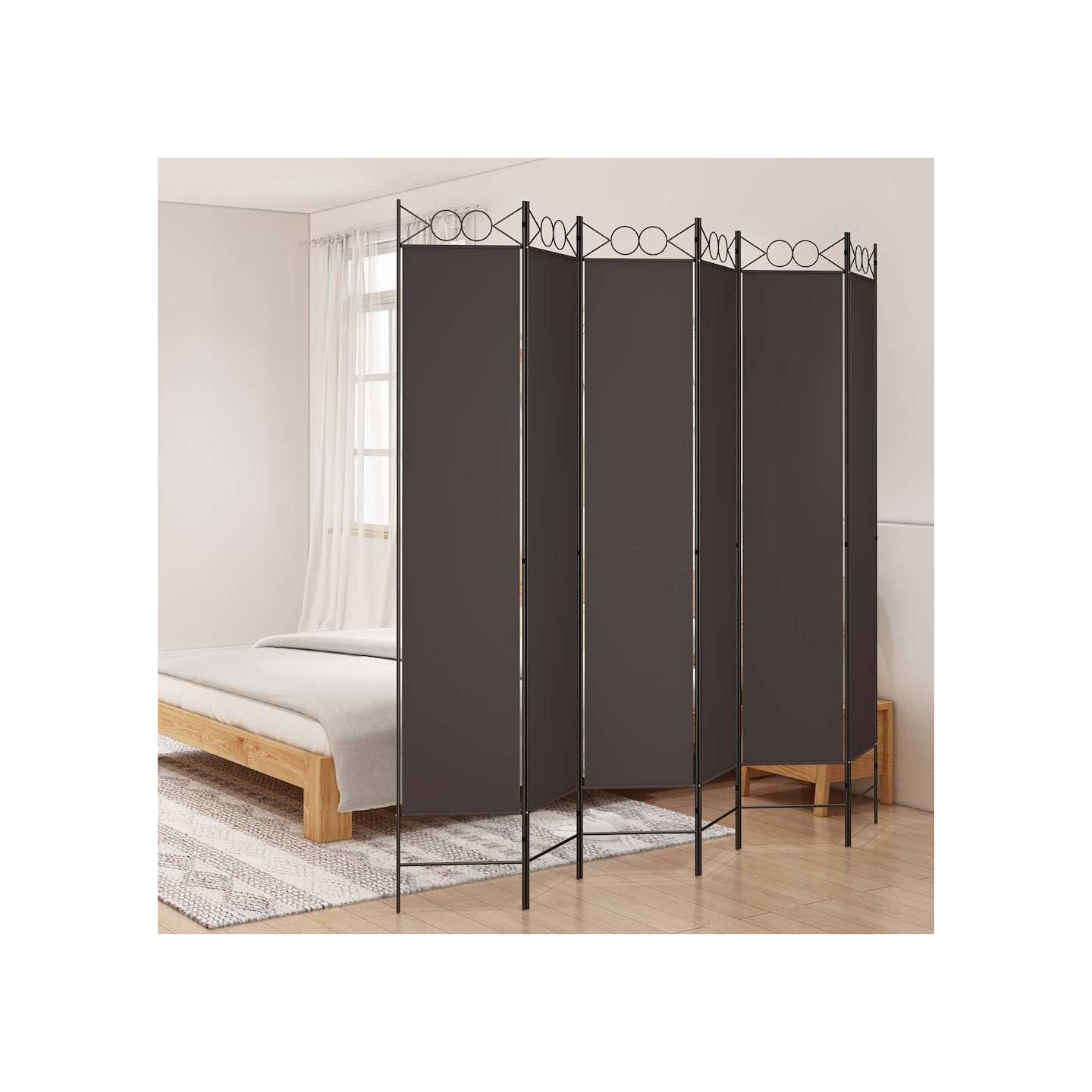 Cloison de séparation 6 panneaux Marron 240x220 cm Tissu