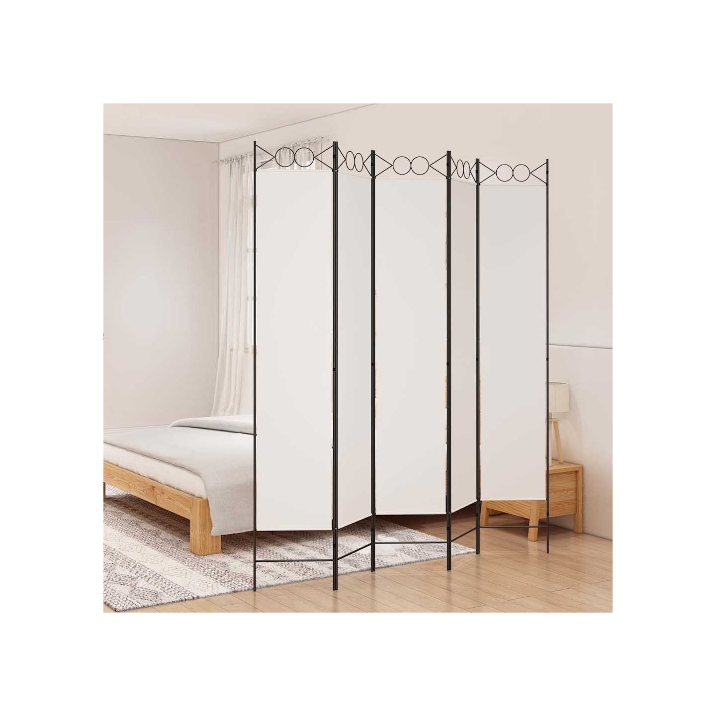 Cloison de séparation 5 panneaux Blanc 200x220 cm Tissu