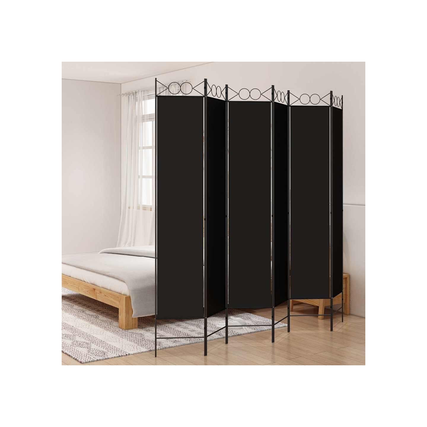 Cloison de séparation 6 panneaux Noir 240x220 cm Tissu