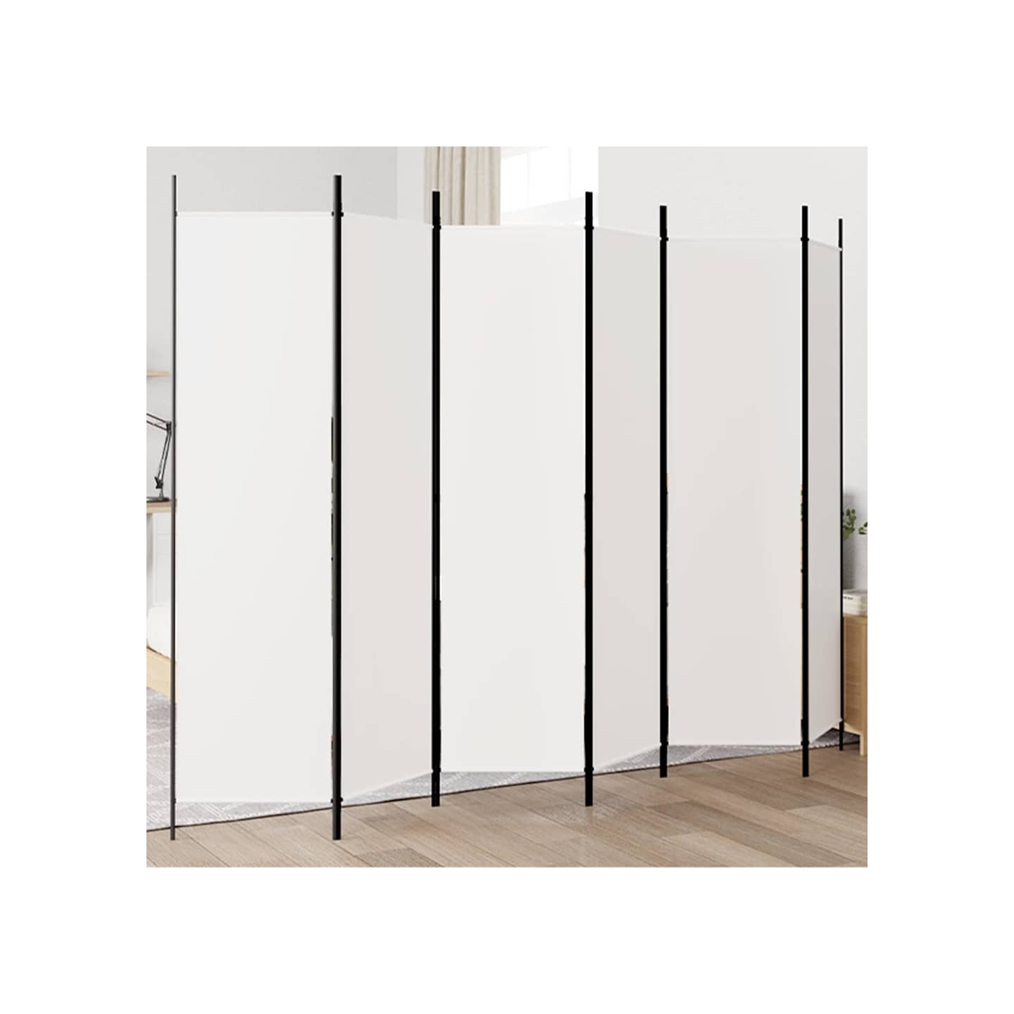 Cloison de séparation 6 panneaux Blanc 300x200 cm Tissu