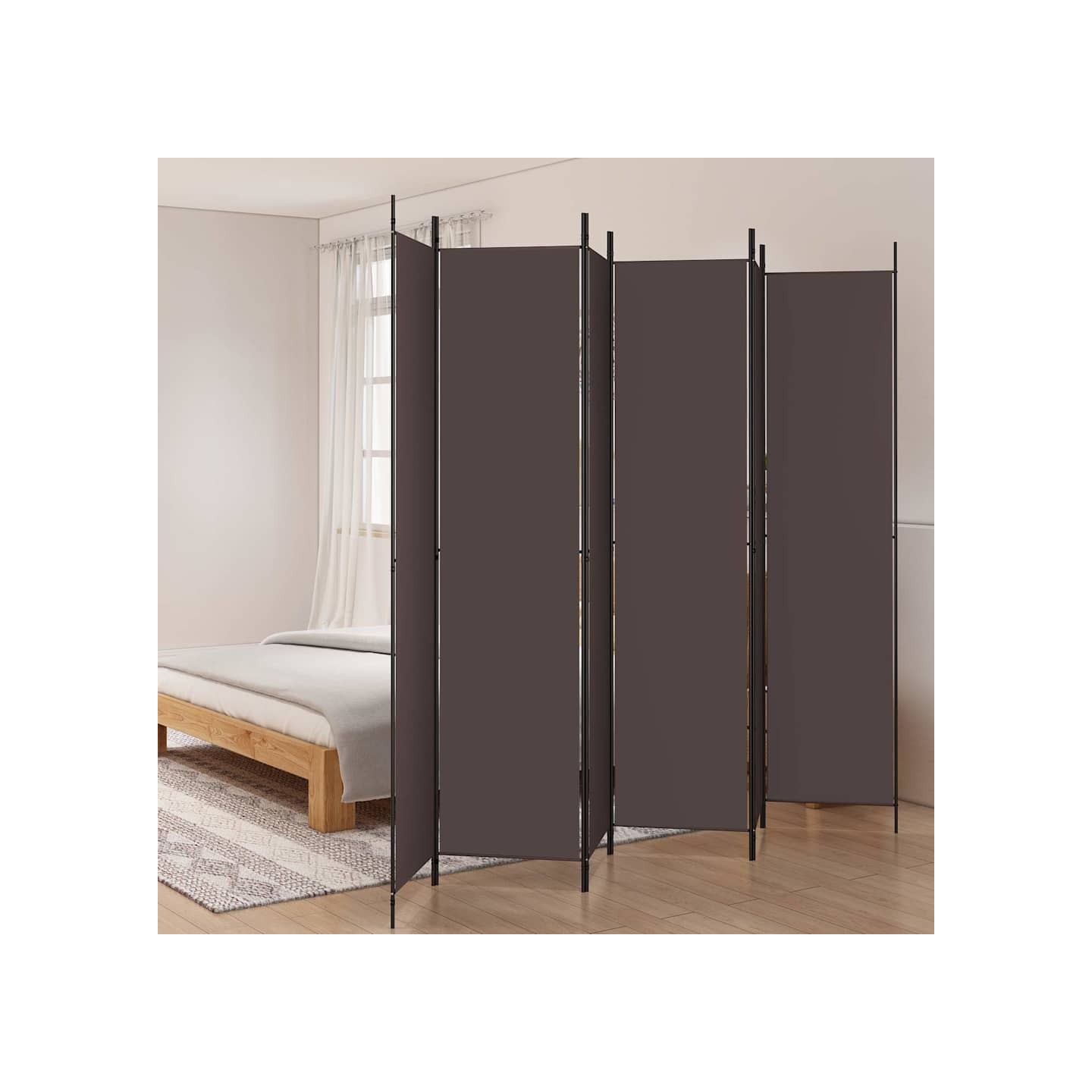 Cloison de séparation 6 panneaux Marron 300x220 cm Tissu