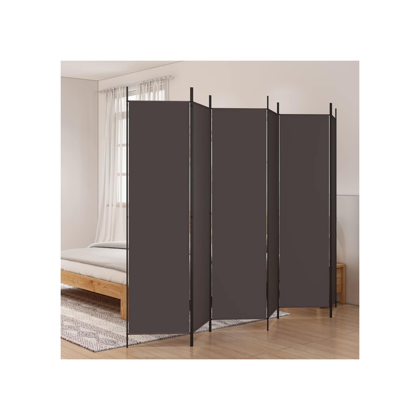 Cloison de séparation 6 panneaux Marron 300x200 cm Tissu