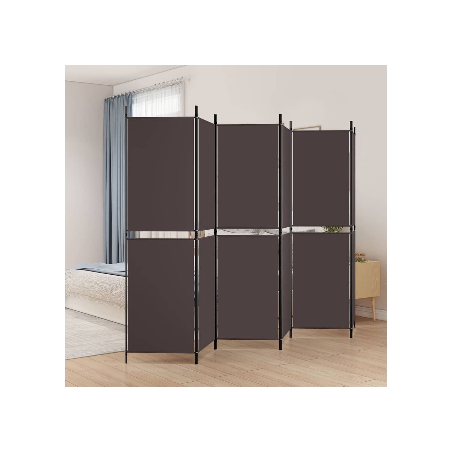 Cloison de séparation 6 panneaux Marron 300x180 cm Tissu