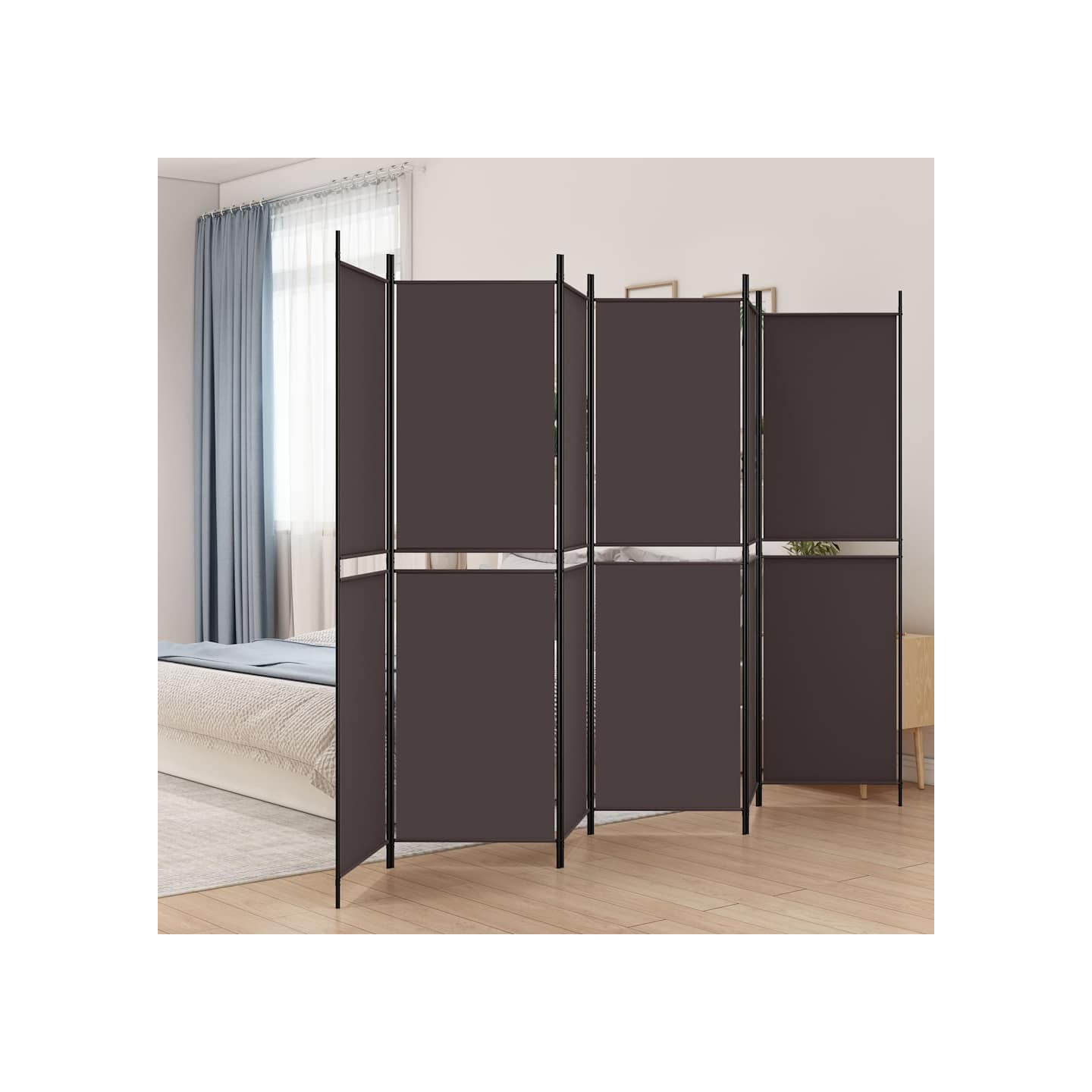 Cloison de séparation 6 panneaux Marron 300x200 cm Tissu