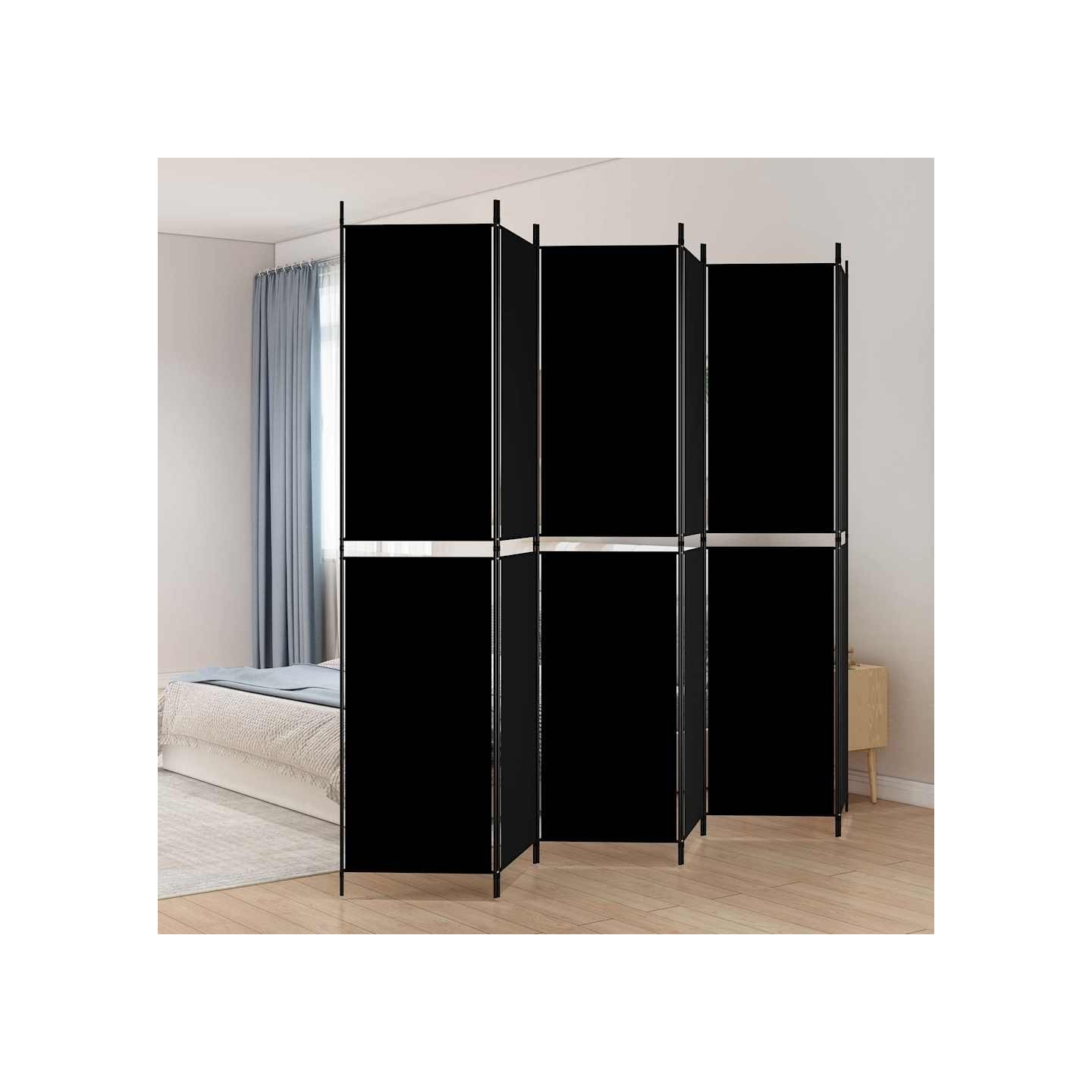Cloison de séparation 6 panneaux Noir 300x220 cm Tissu