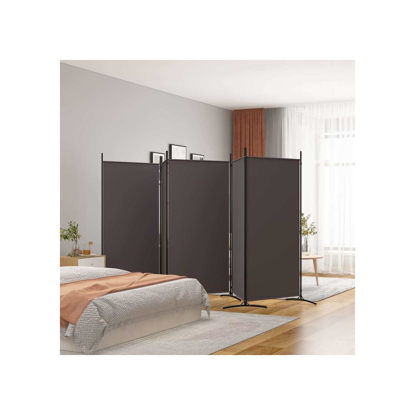 Cloison de séparation 5 panneaux Marron 433x180 cm Tissu