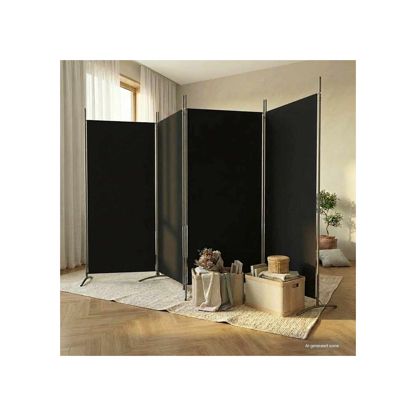 Cloison de séparation 4 panneaux Noir 346x180 cm Tissu