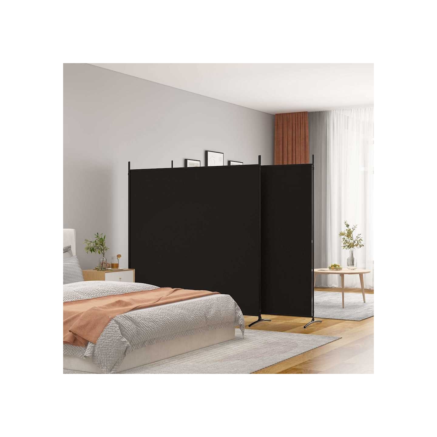 Cloison de séparation 3 panneaux Noir 525x180 cm Tissu