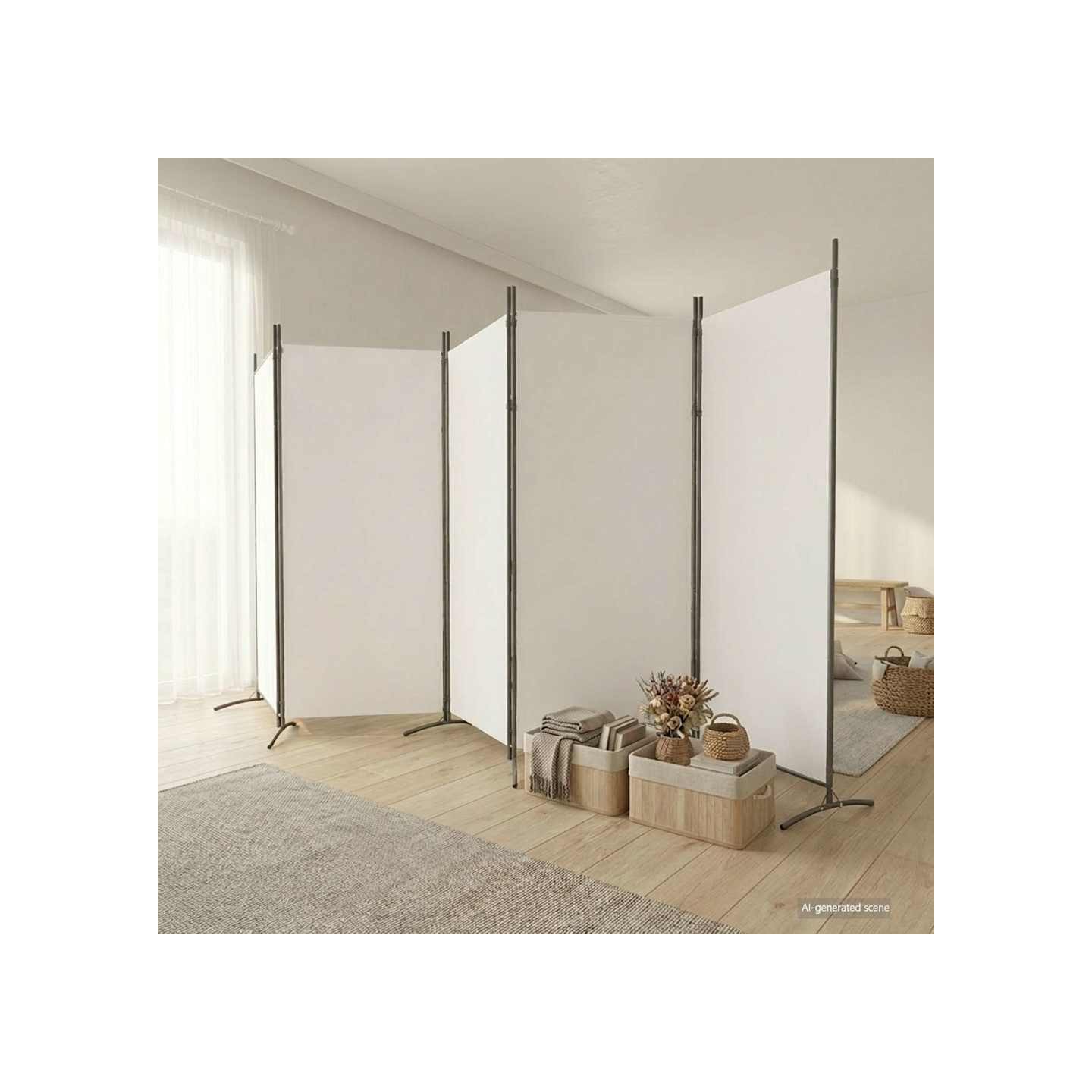 Cloison de séparation 5 panneaux Blanc 433x180 cm Tissu