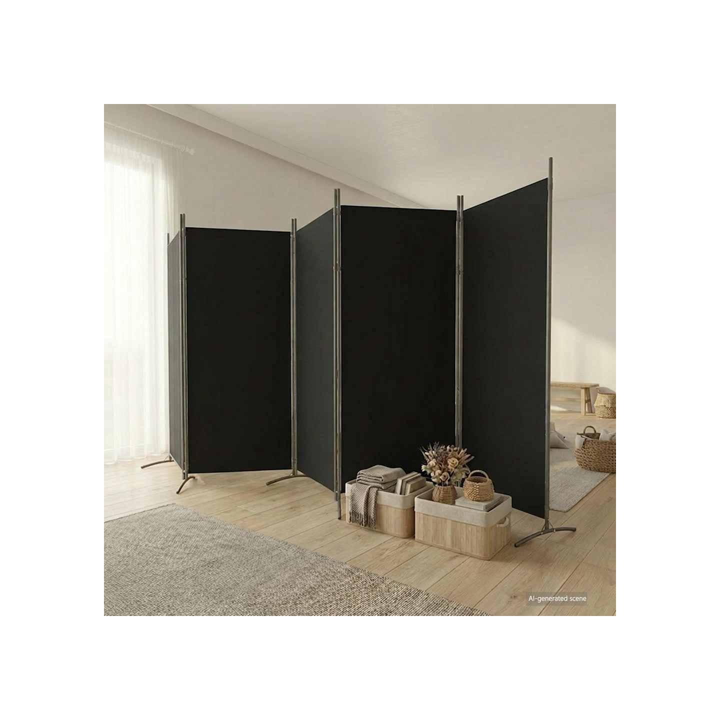 Cloison de séparation 5 panneaux Noir 433x180 cm Tissu
