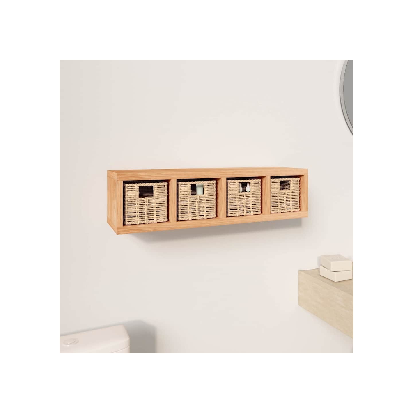 Étagère murale avec paniers 62x18x16 cm Bois massif de noyer