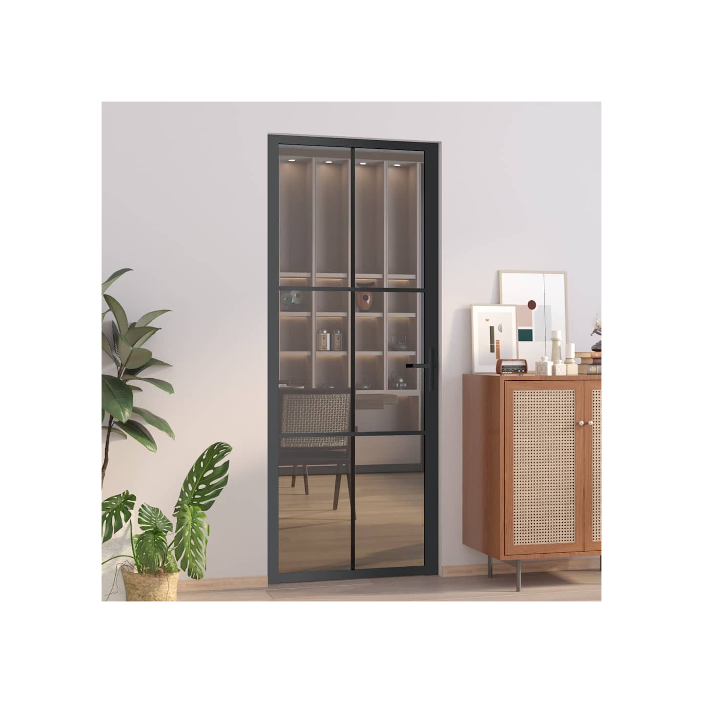 Porte intérieure 83x201,5 cm Noir Verre ESG et aluminium