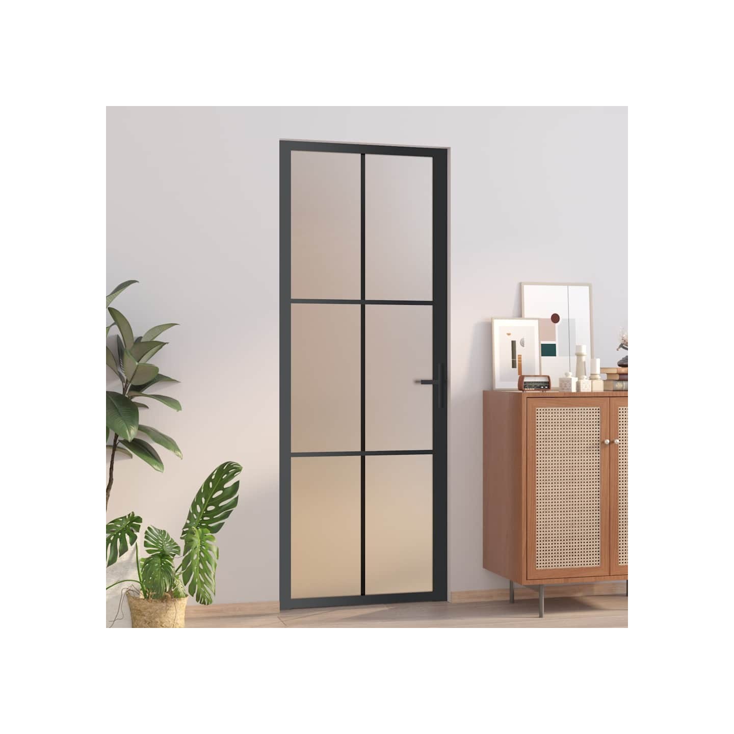 Porte intérieure 76x201,5 cm Noir Verre mat et aluminium