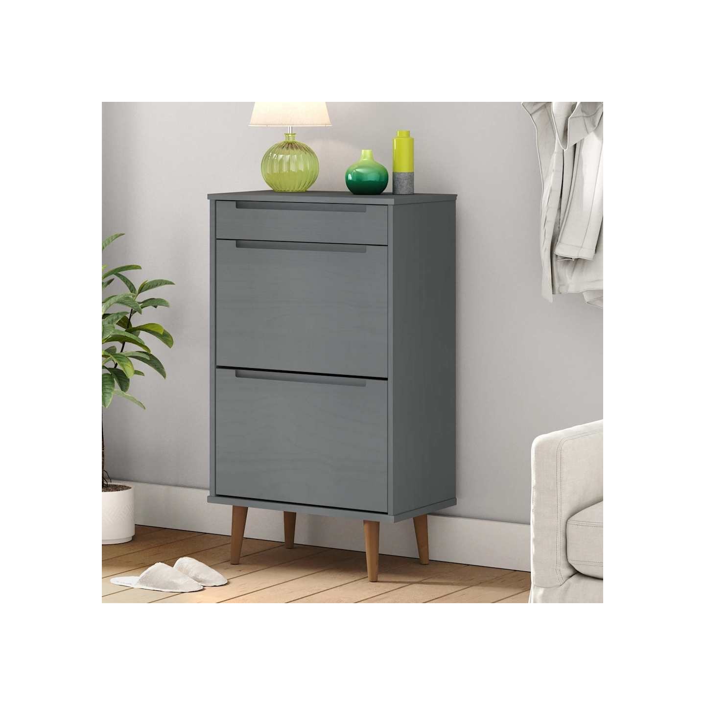 Armoire à chaussures MOLDE Gris 59,5x35x103 cm Bois de pin