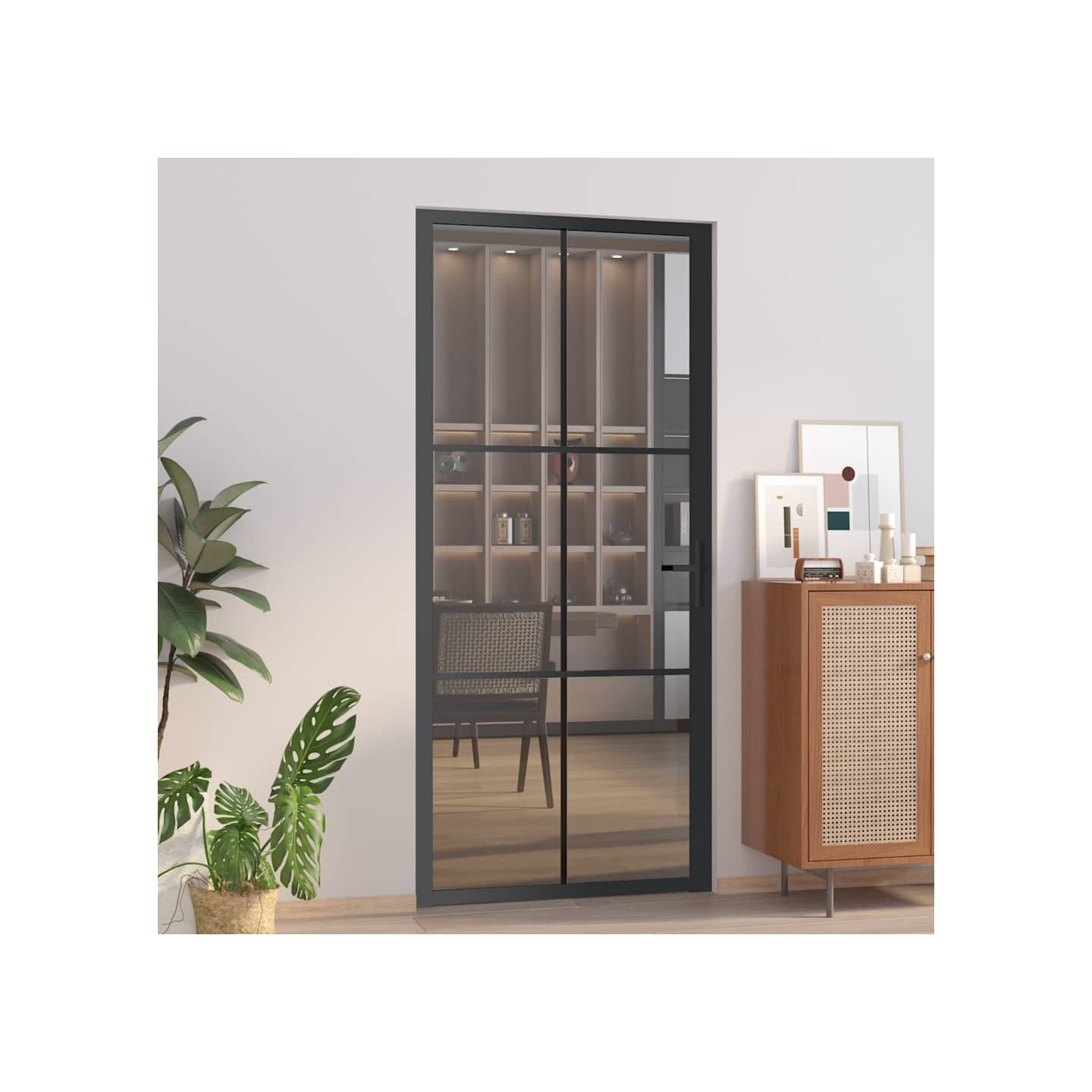 Porte intérieure 93x201,5 cm Noir Verre ESG et aluminium