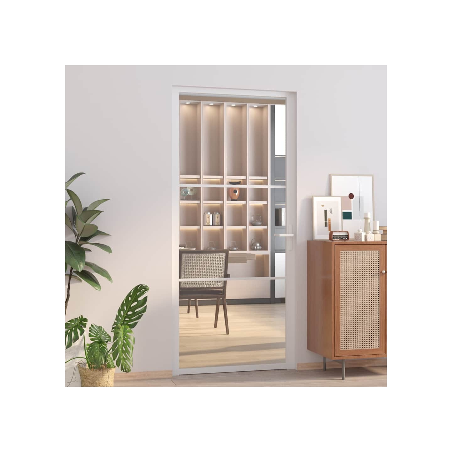 Porte intérieure 93x201,5 cm Blanc Verre ESG et aluminium