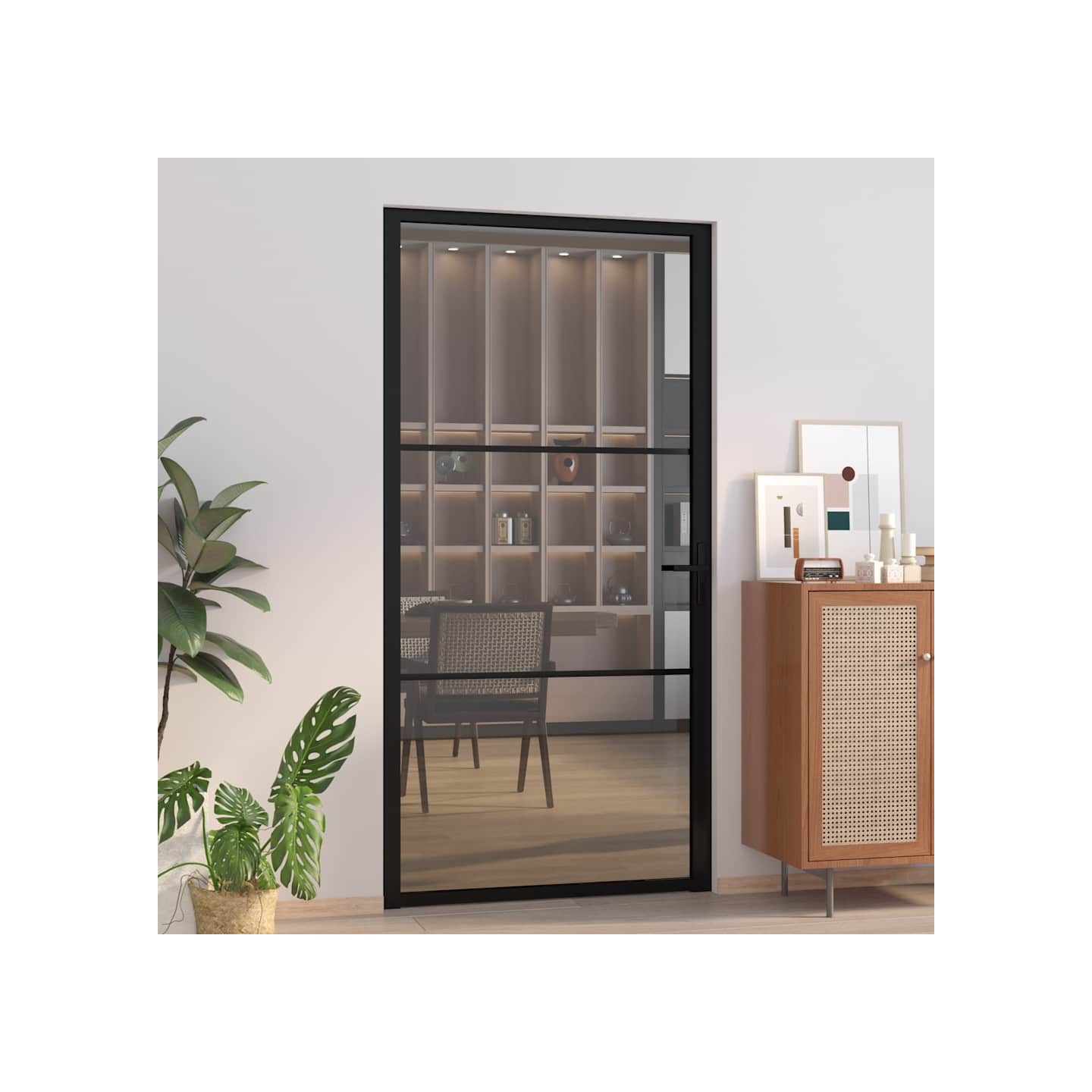 Porte intérieure 102,5x201,5 cm Noir Verre ESG et aluminium