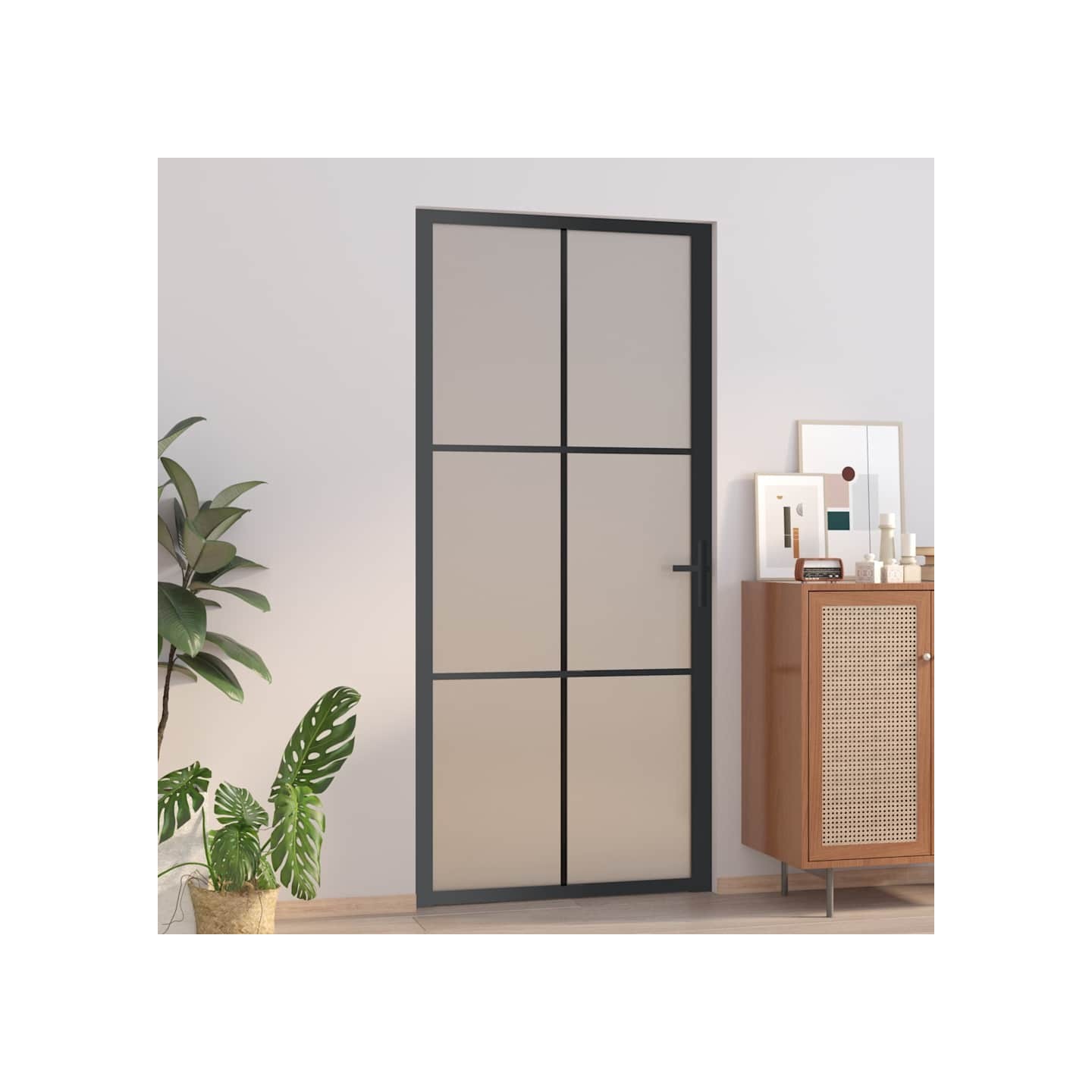 Porte intérieure 93x201,5 cm Noir Verre mat et aluminium