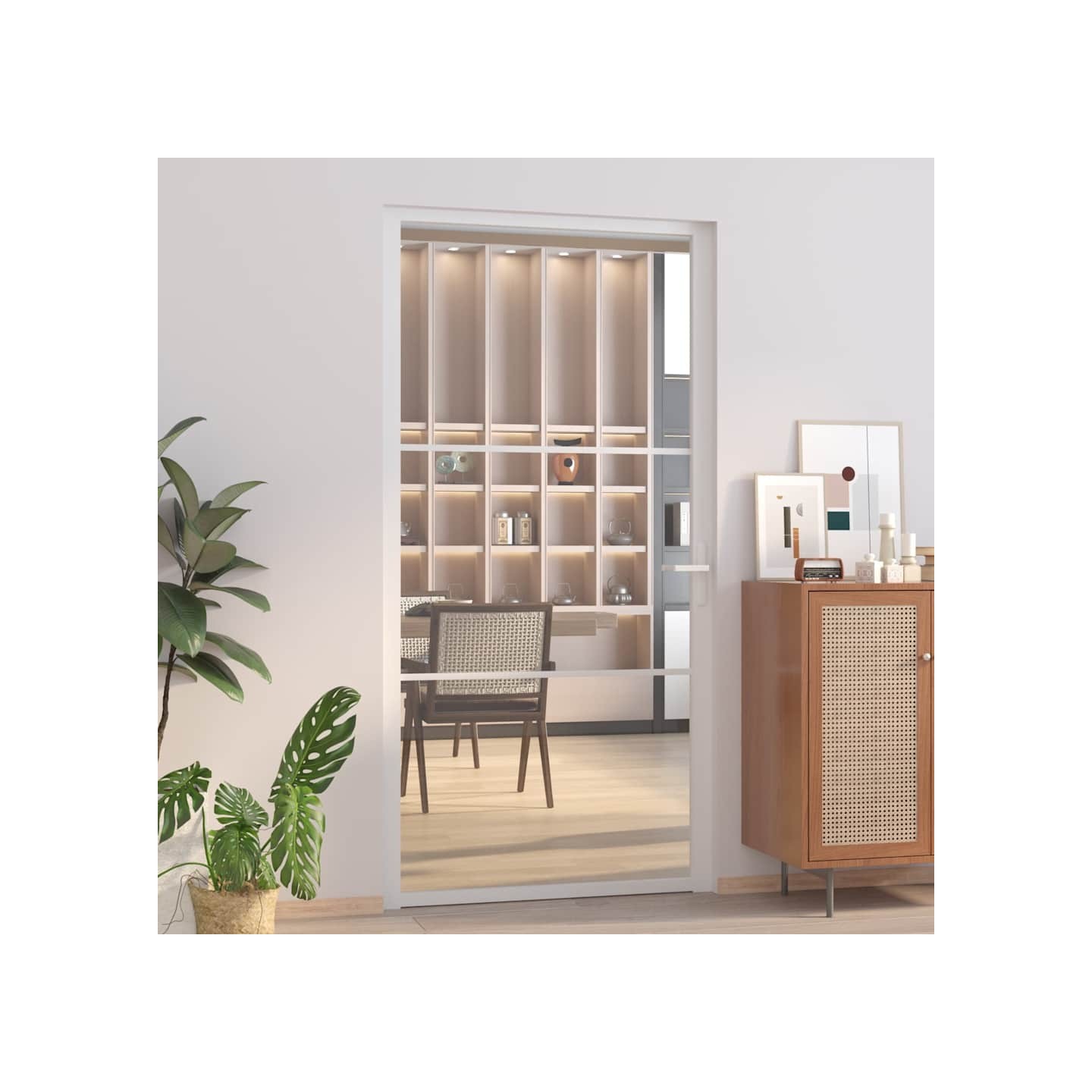 Porte intérieure 102,5x201,5 cm Blanc Verre ESG et aluminium