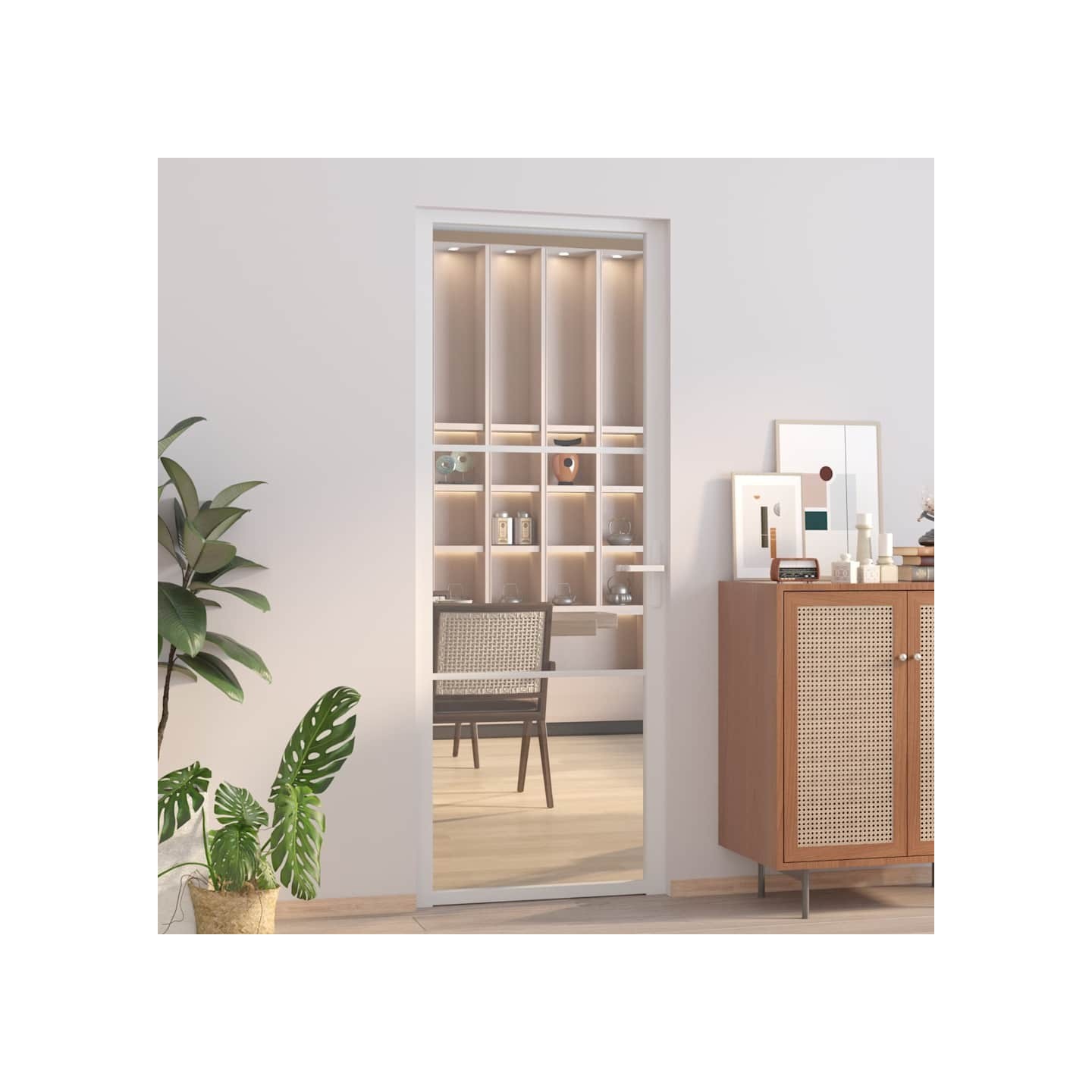 Porte intérieure 76x201,5 cm Blanc Verre ESG et aluminium