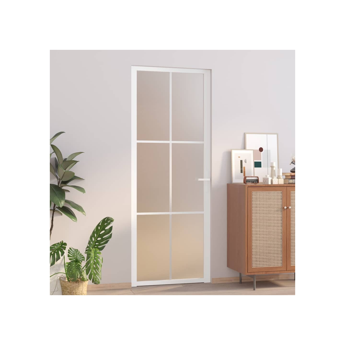 Porte intérieure 76x201,5 cm Blanc Verre mat et aluminium