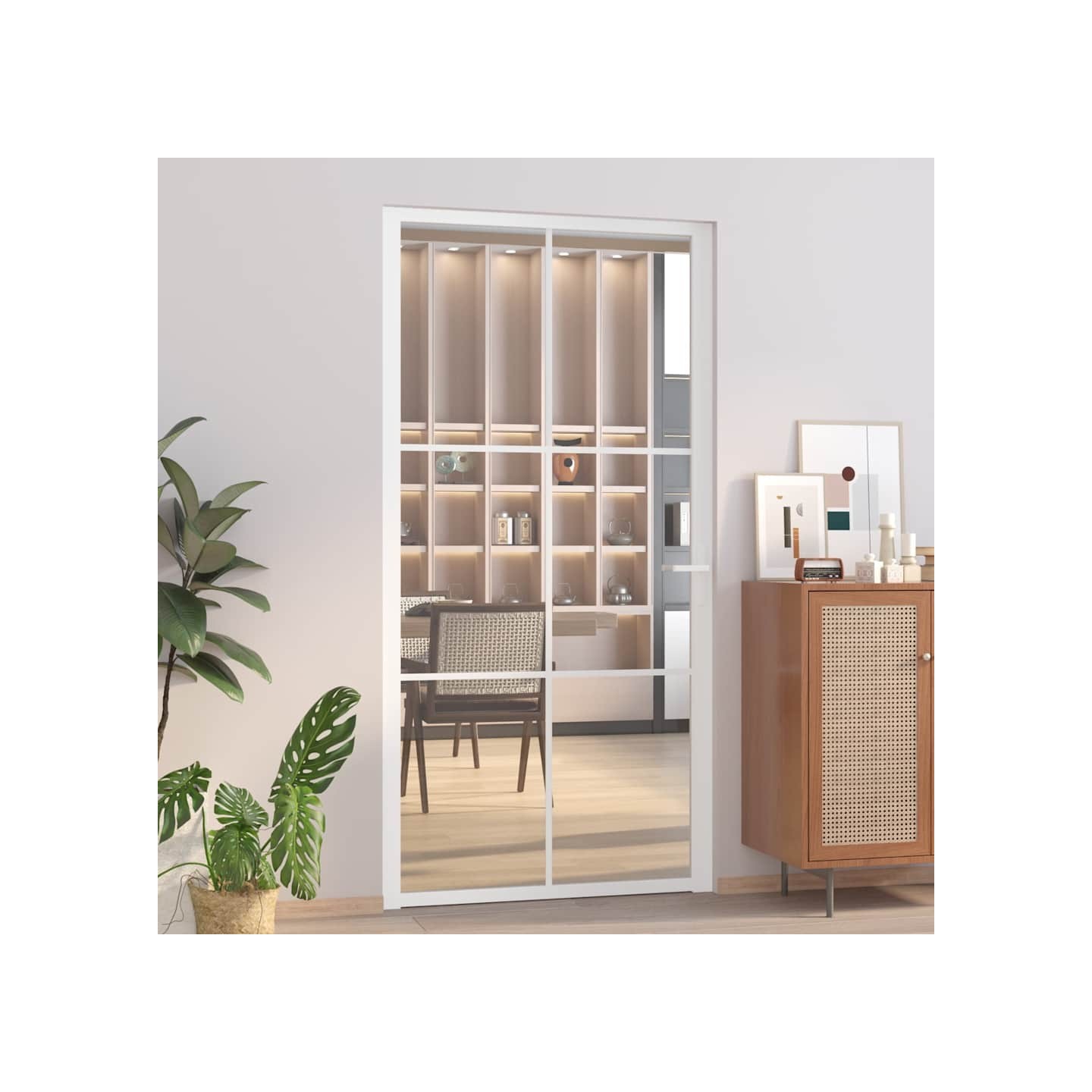 Porte intérieure 102,5x201,5 cm Blanc Verre ESG et aluminium