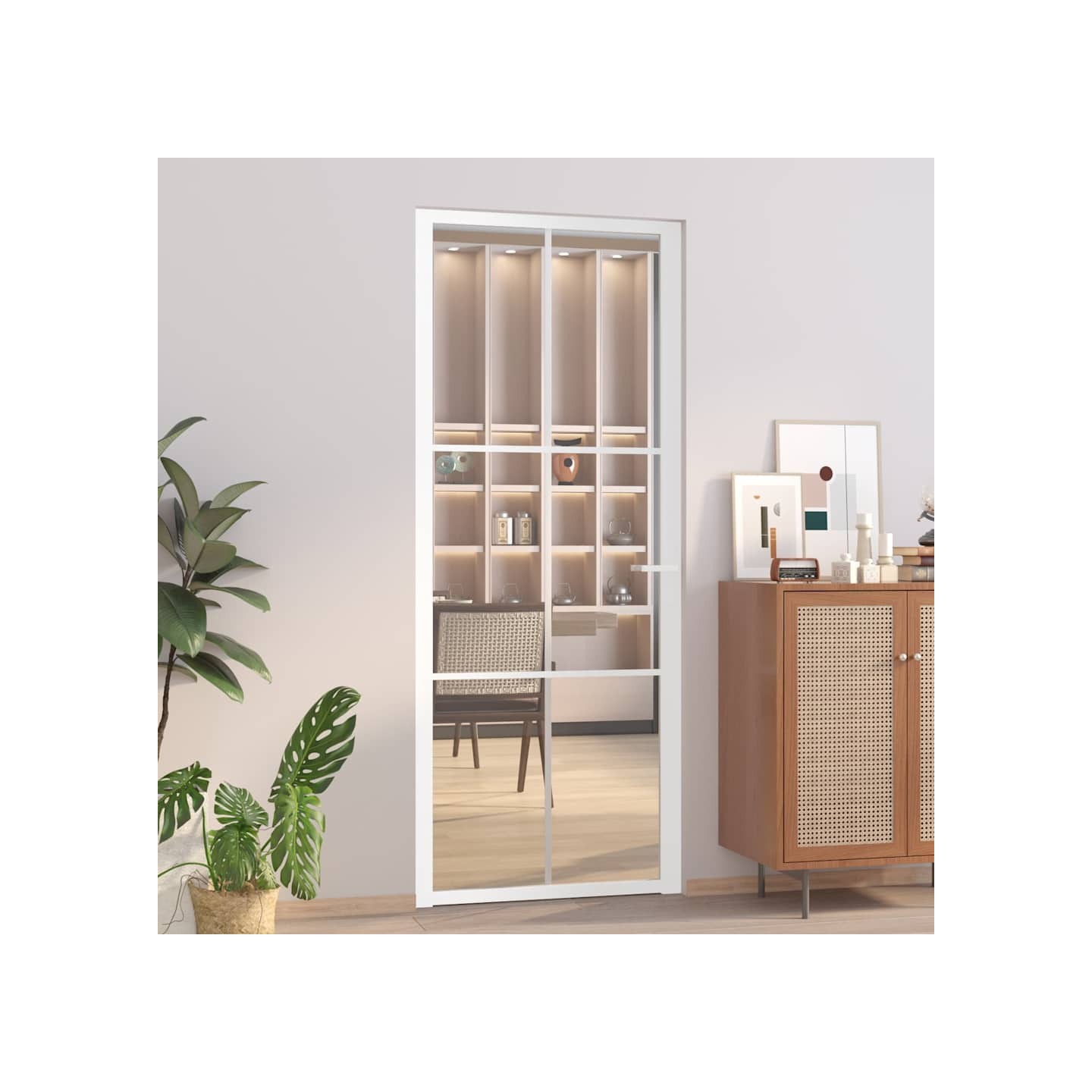Porte intérieure 83x201,5 cm Blanc Verre ESG et aluminium