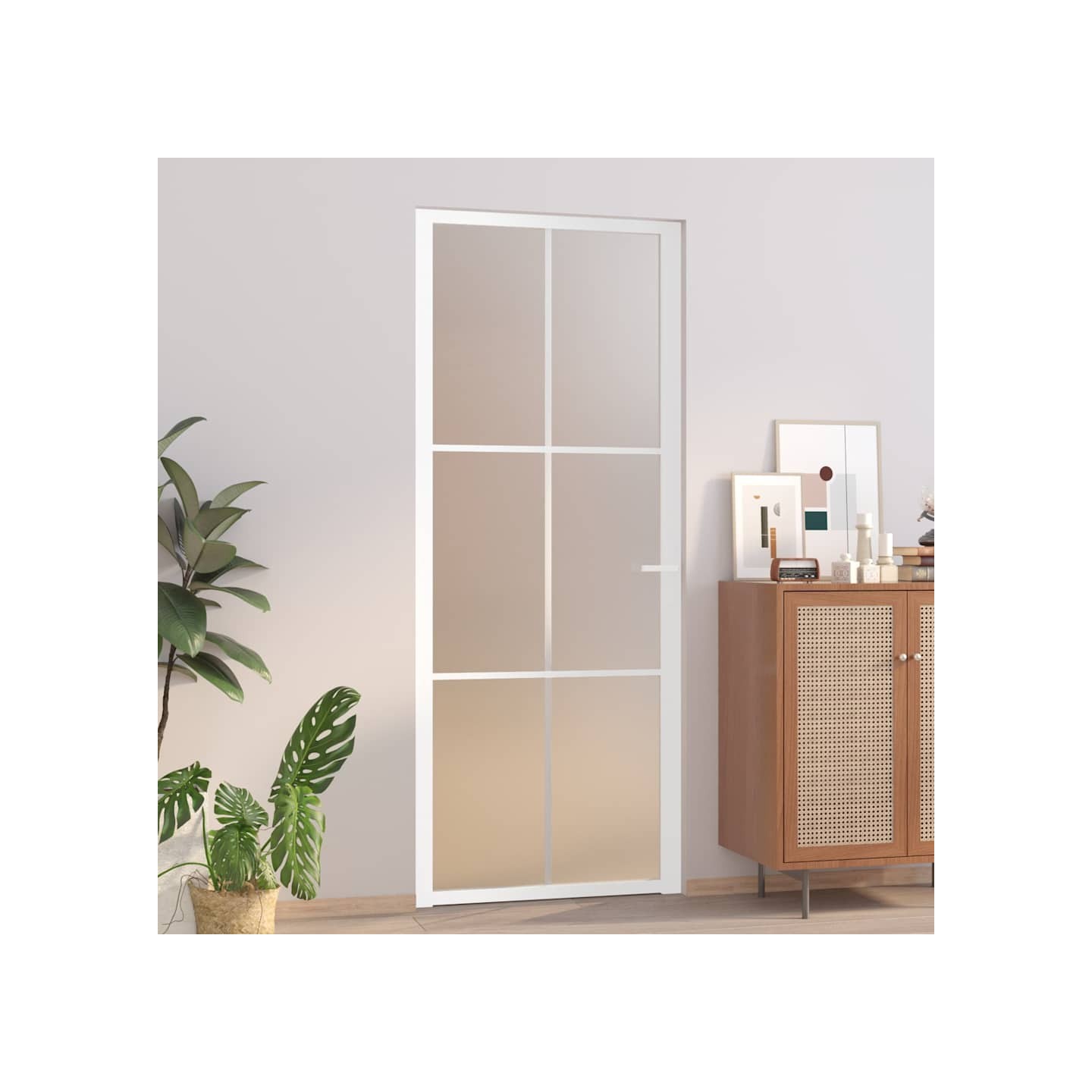 Porte intérieure 83x201,5 cm Blanc Verre mat et aluminium