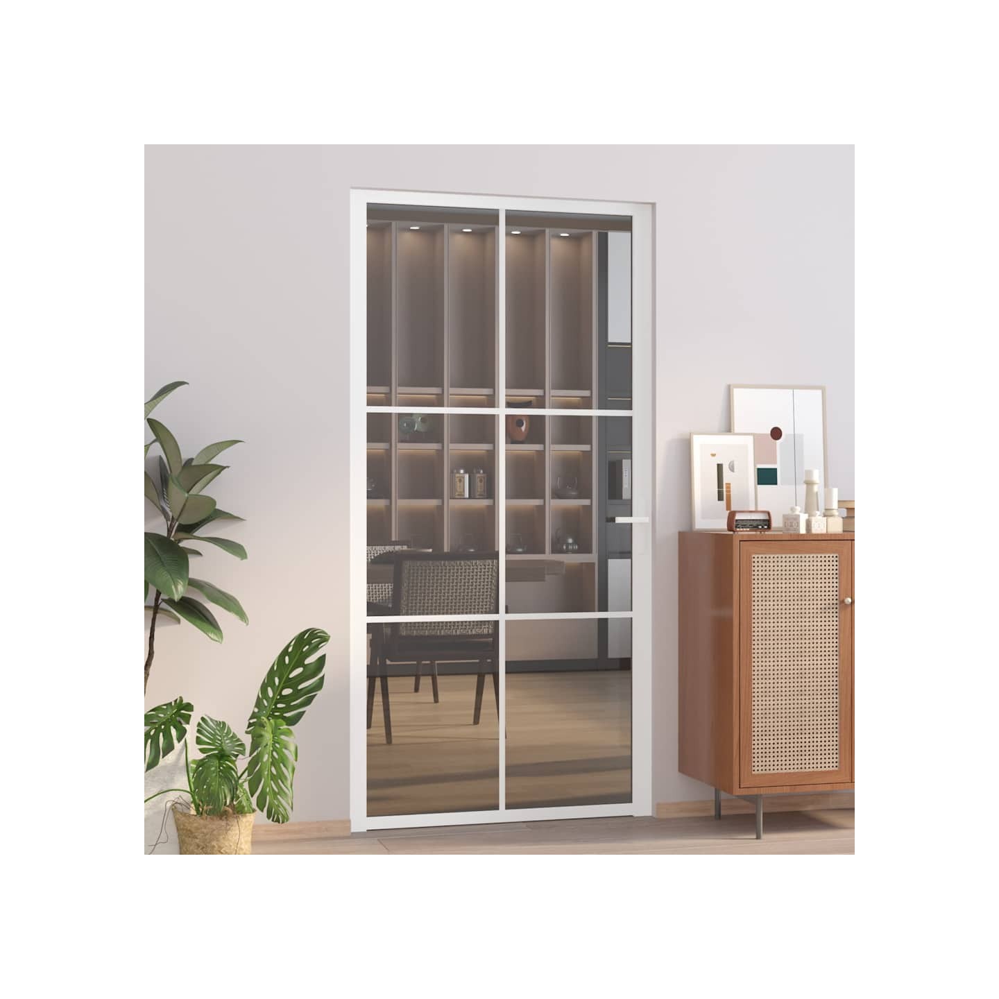 Porte intérieure 102,5x201,5 cm Blanc Verre ESG et aluminium