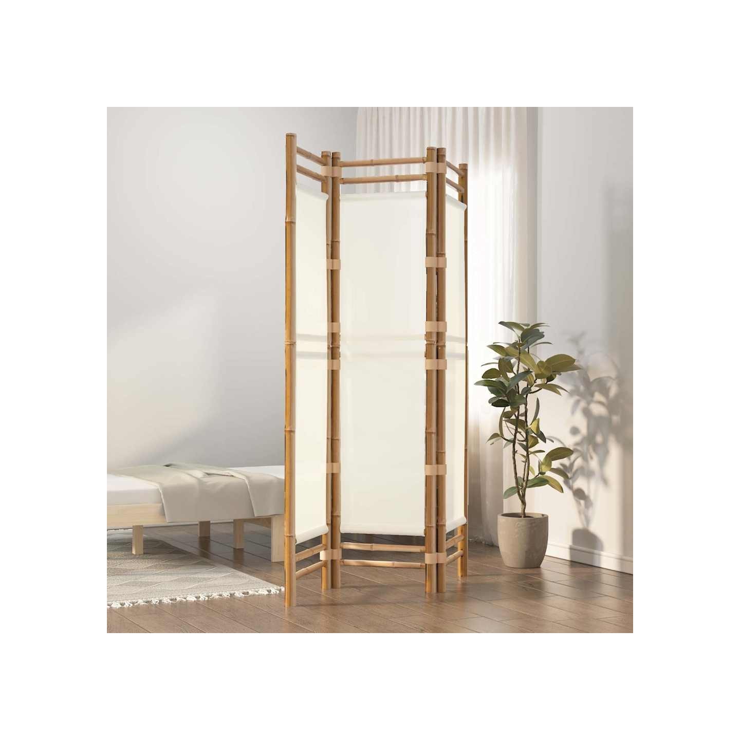 Cloison de séparation pliante 3 panneaux 120 cm Bambou et toile