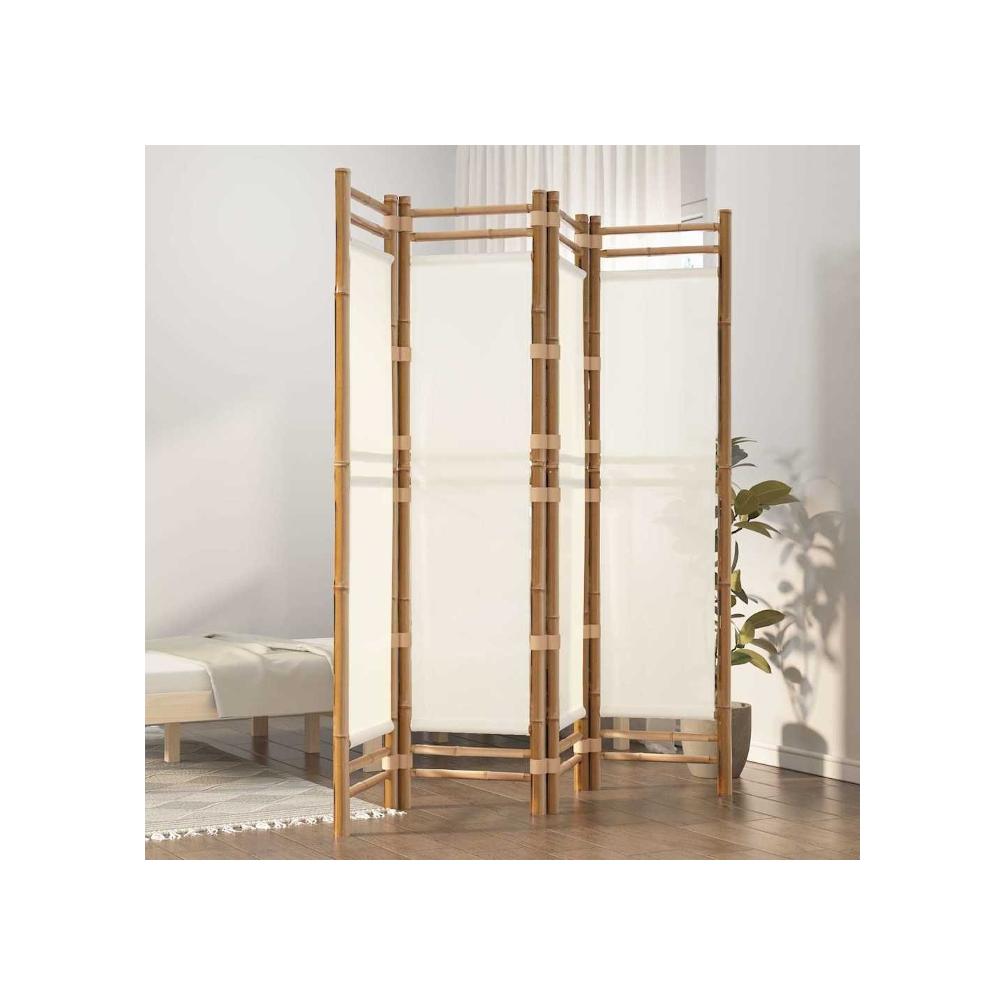 Cloison de séparation pliante 4 panneaux 160 cm Bambou et toile