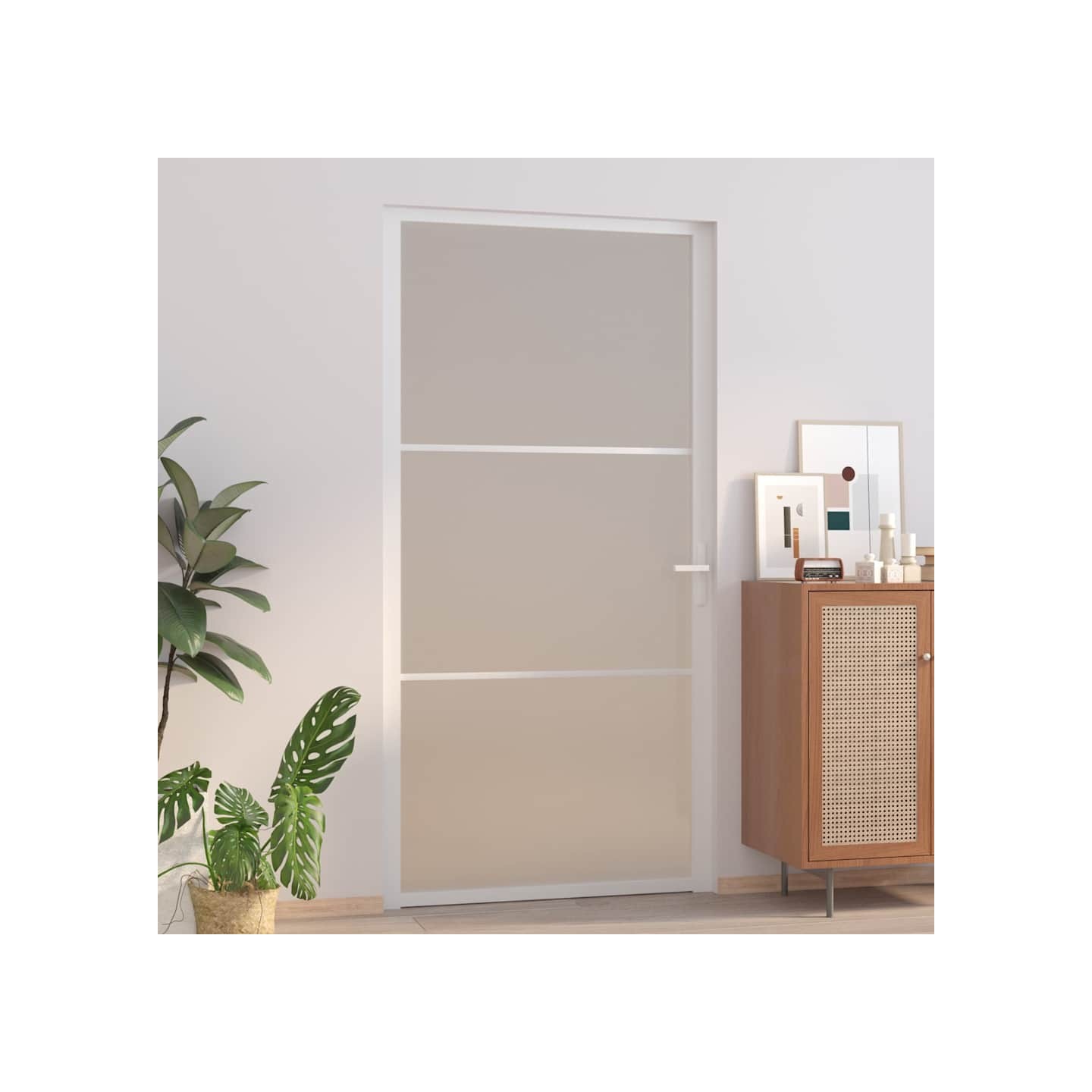 Porte intérieure 102,5x201,5 cm Blanc Verre mat et aluminium