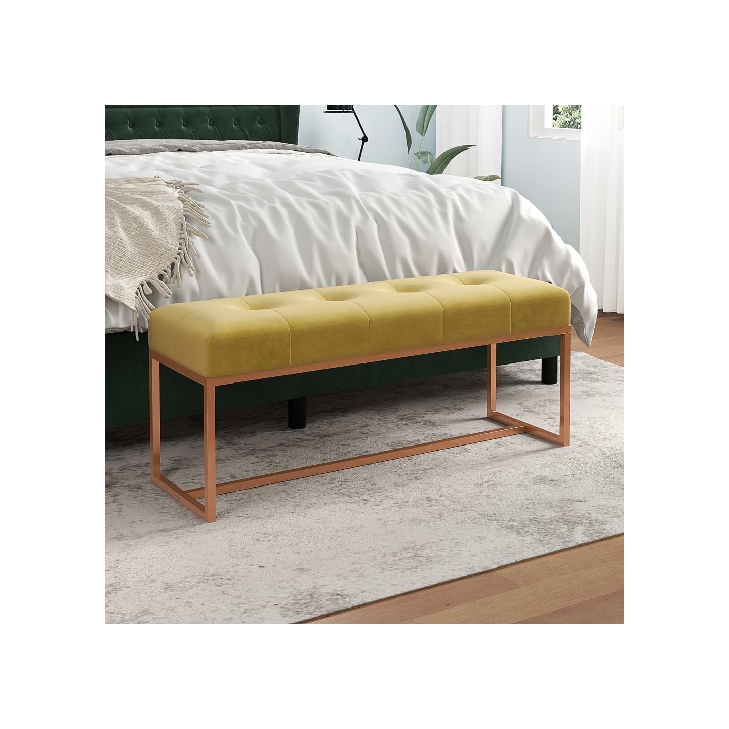 Banc Jaune moutarde 110x36x45 cm Velours