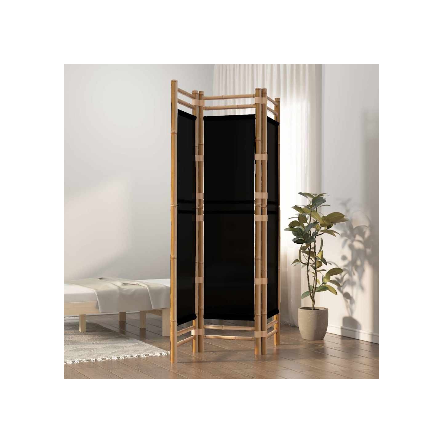Cloison de séparation pliante 3 panneaux 120 cm Bambou et Toile