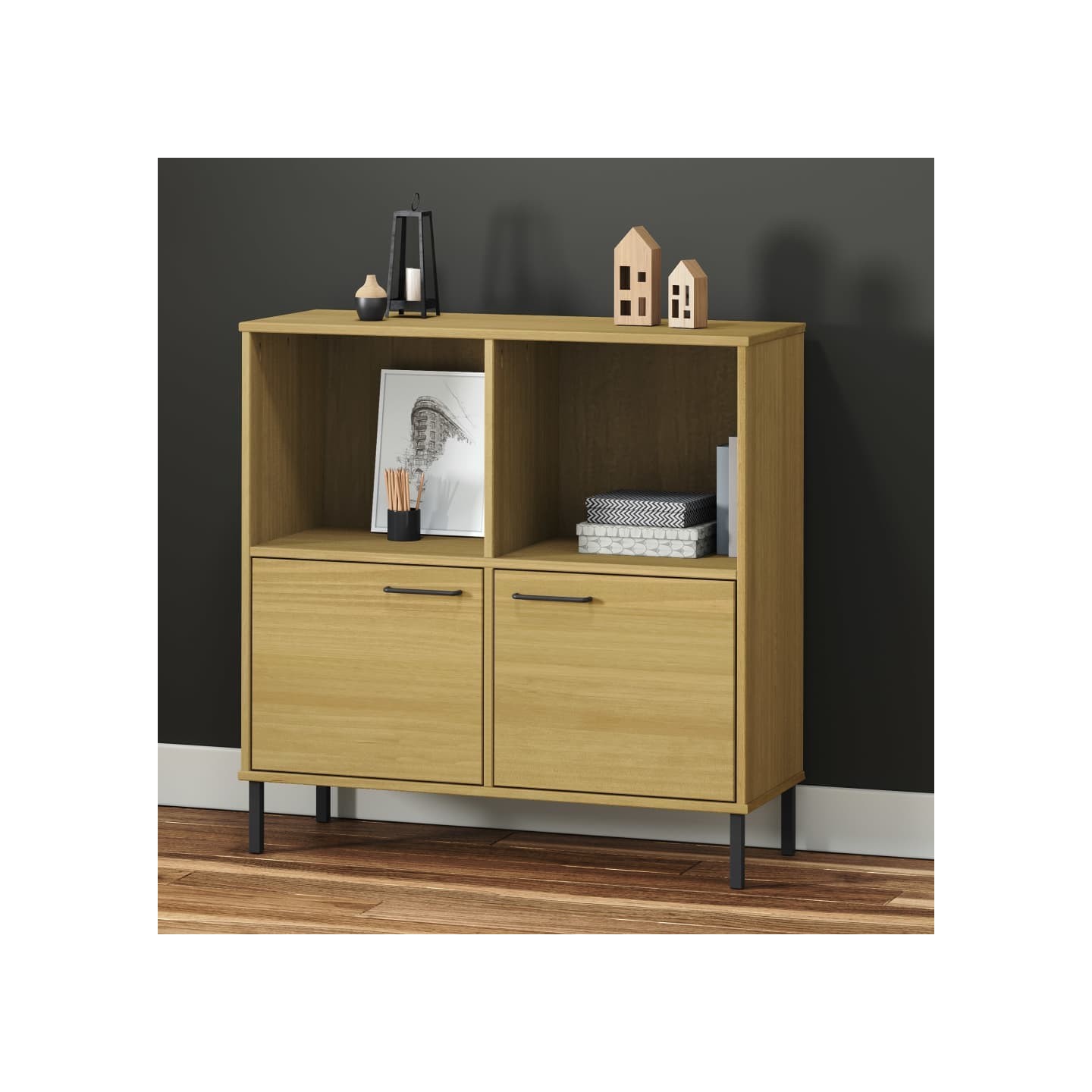 Bibliothèque avec pieds en métal Marron 90x35x90,5 cm Bois OSLO