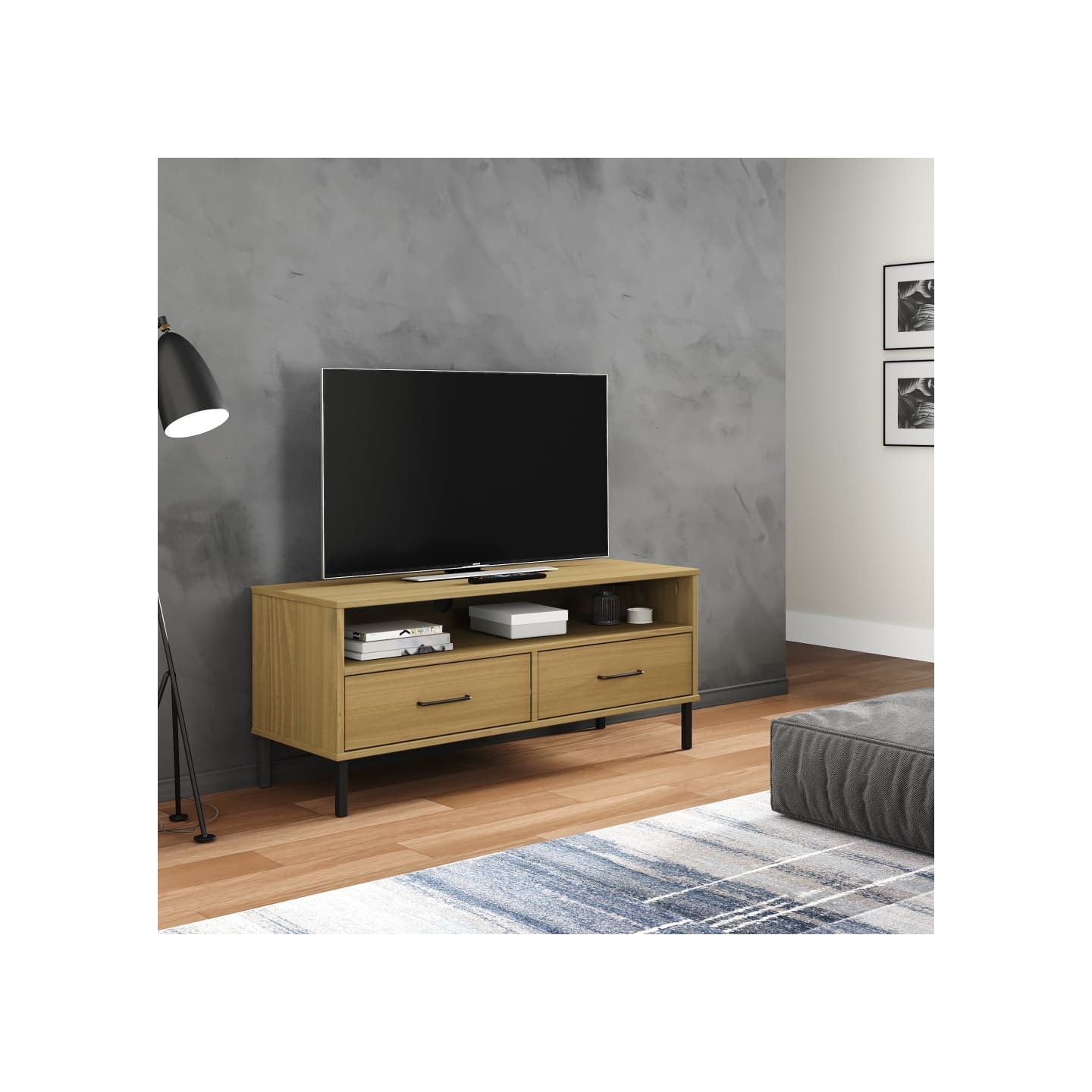 Meuble TV avec pieds en métal Marron Bois de pin massif OSLO