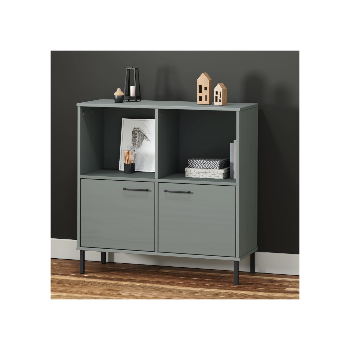 Bibliothèque avec pieds en métal Gris 90x35x90,5 cm Bois OSLO